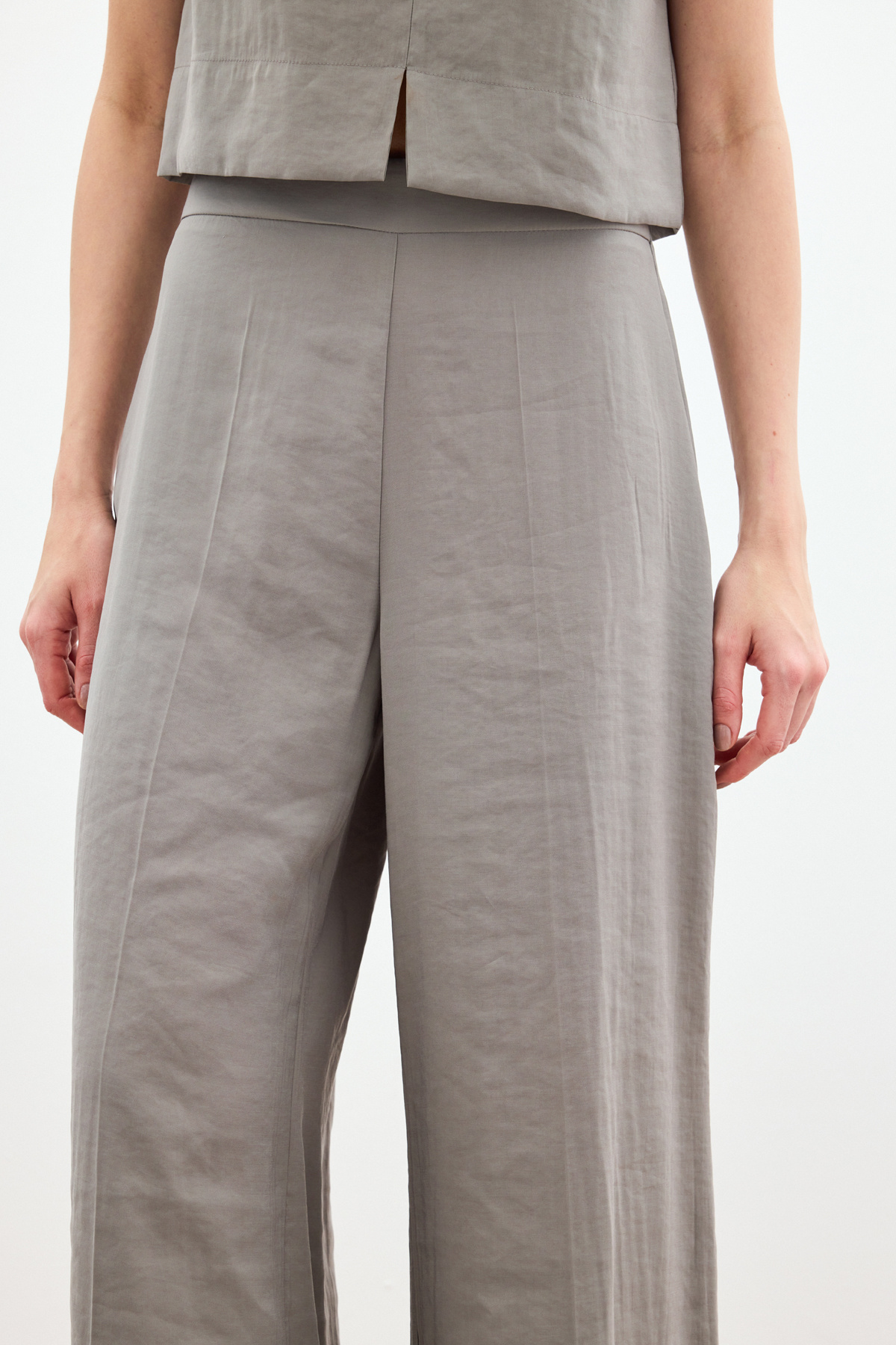 Yüksek Bel Keten Pantolon - Haki