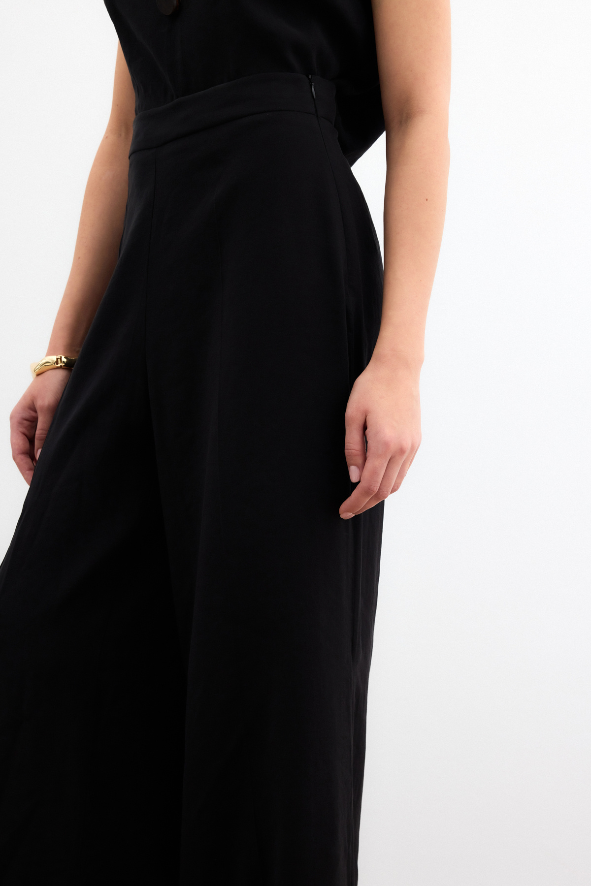 Yüksek Bel Keten Pantolon - Siyah