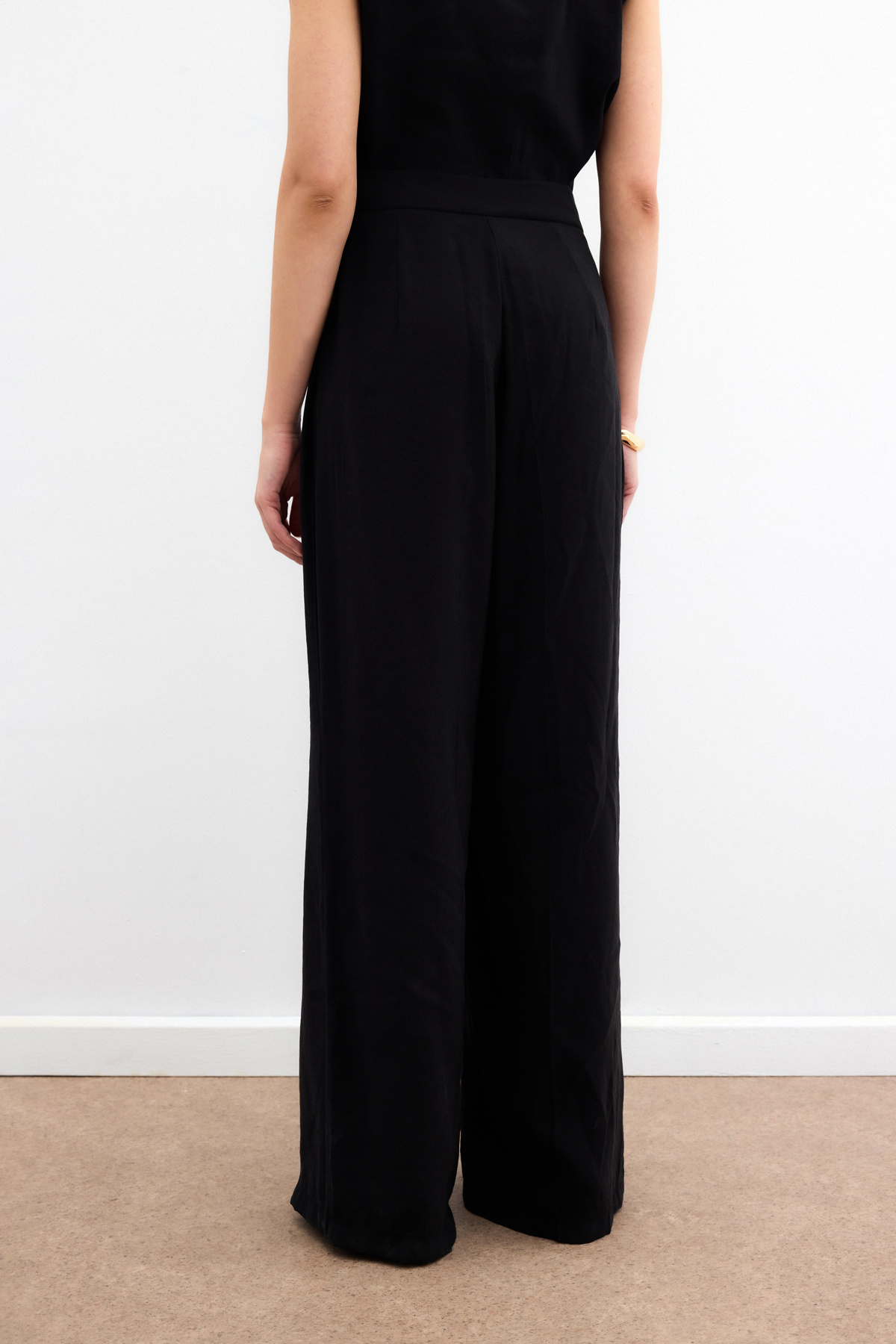 Yüksek Bel Keten Pantolon - Siyah