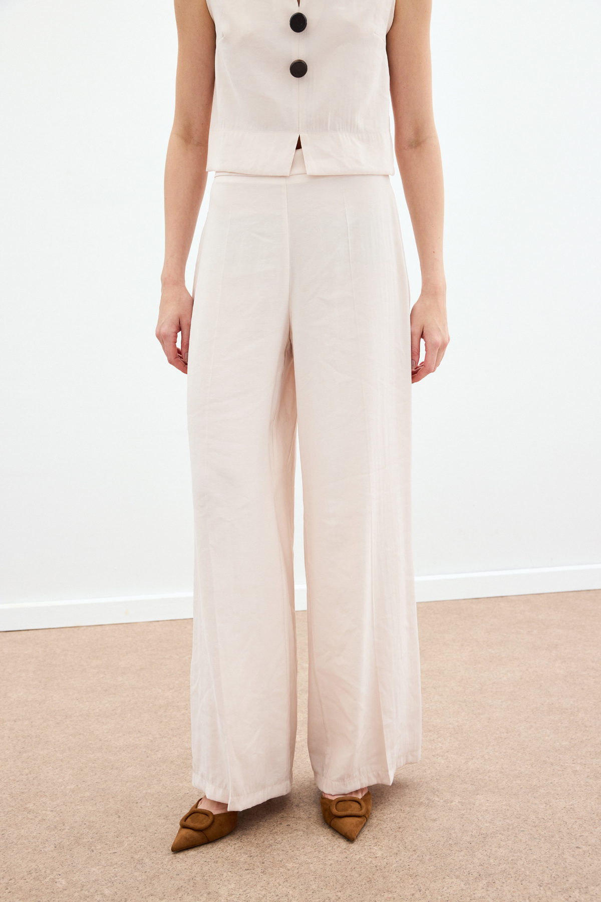 Yüksek Bel Keten Pantolon - Taş