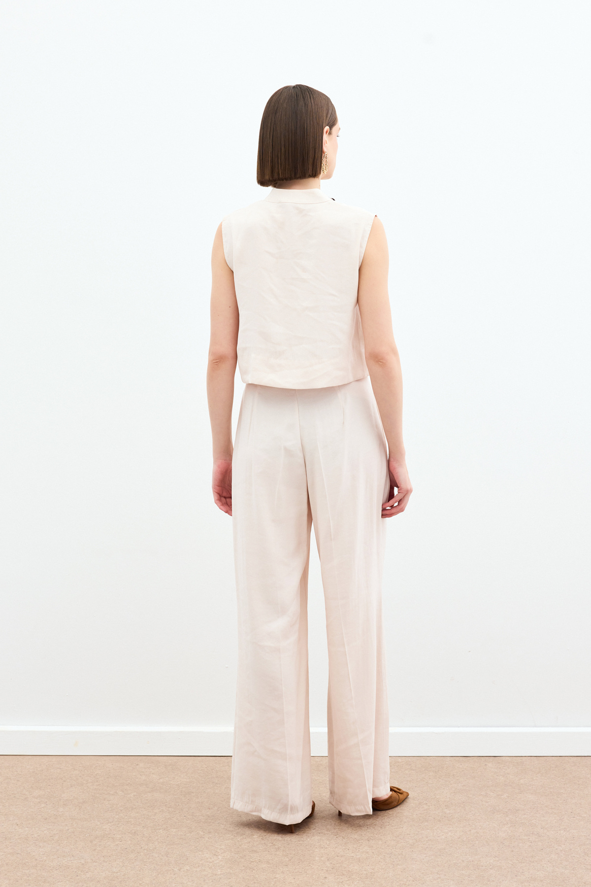 Yüksek Bel Keten Pantolon - Taş