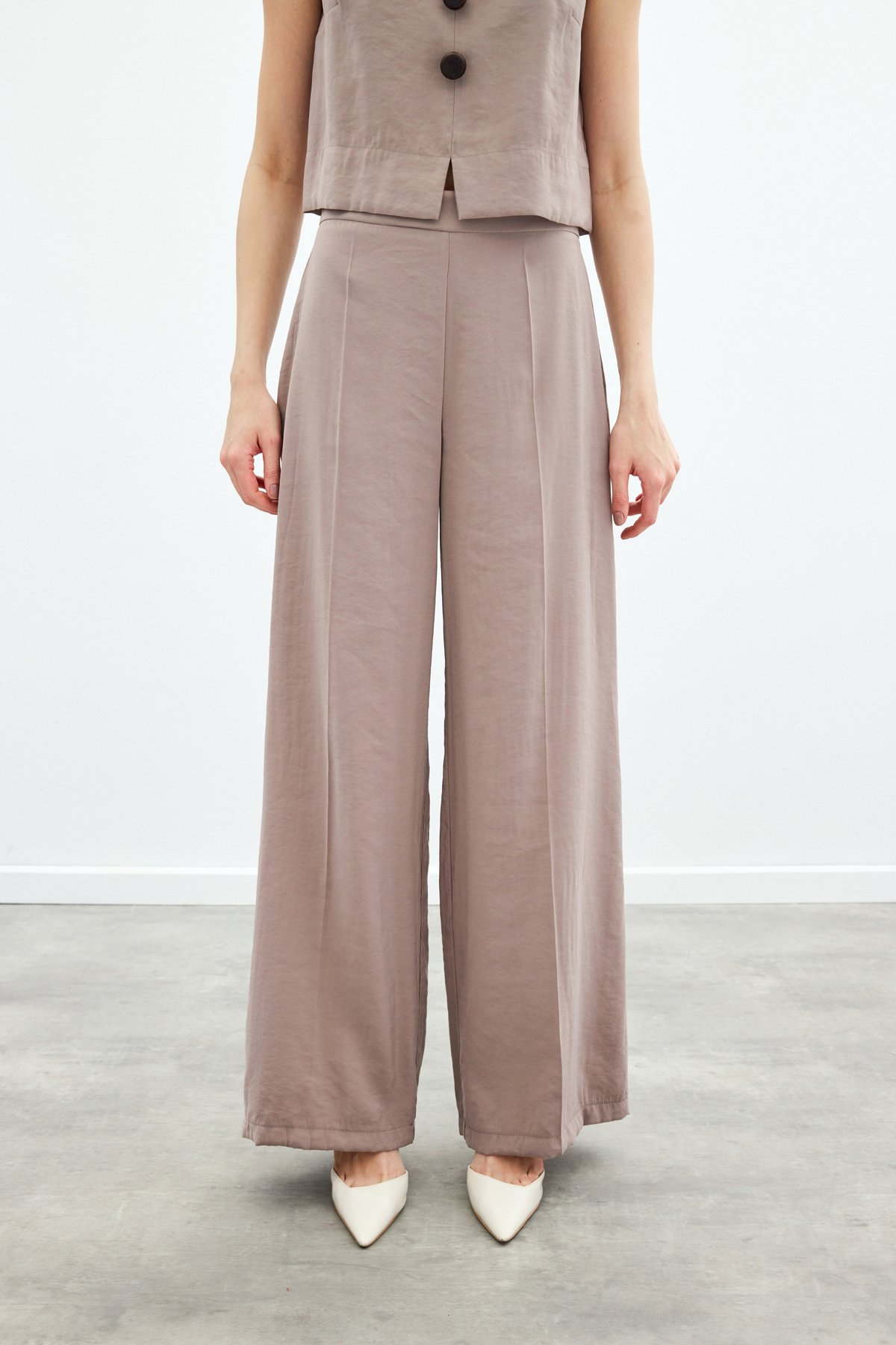 Yüksek Bel Keten Pantolon - Vizon