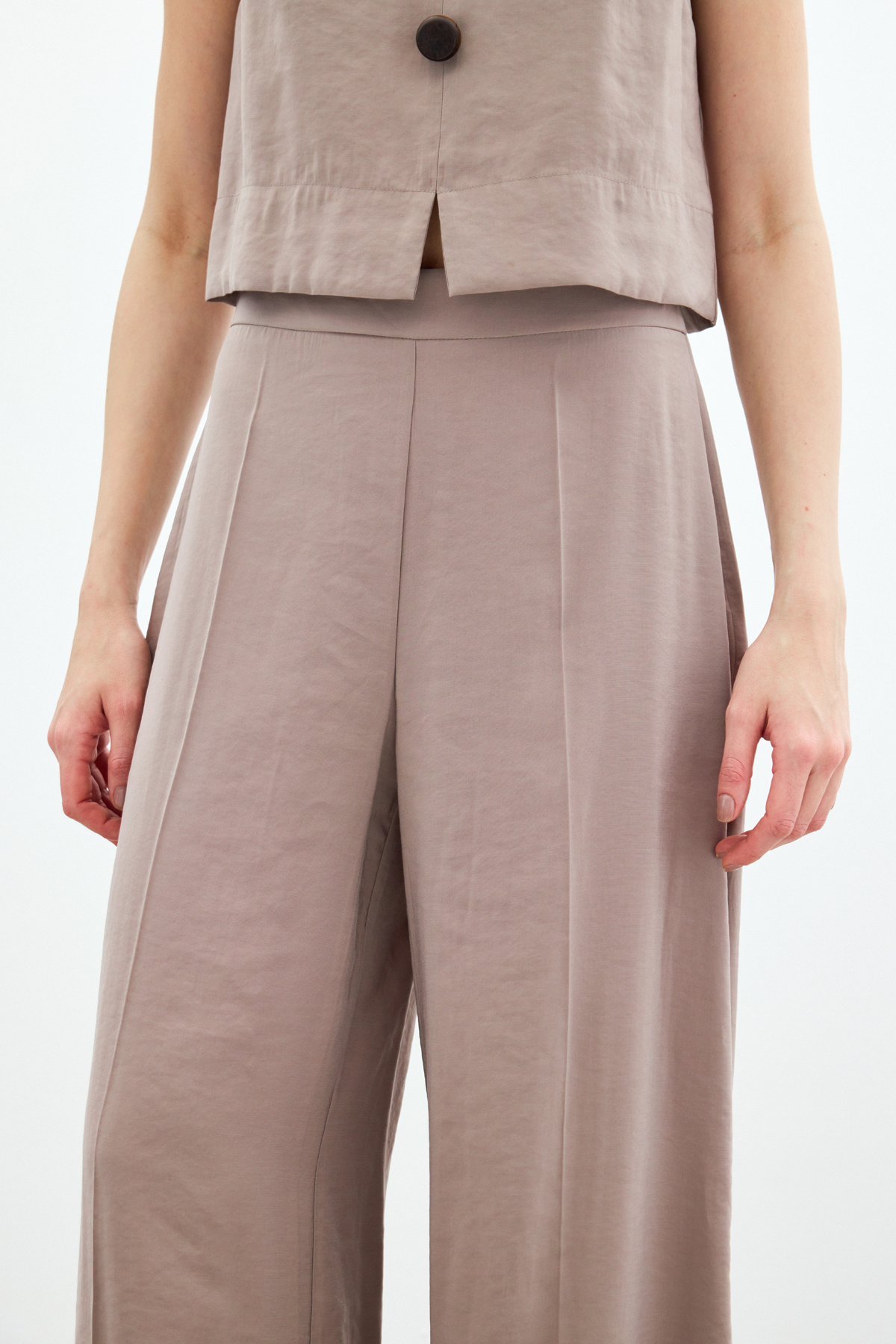 Yüksek Bel Keten Pantolon - Vizon