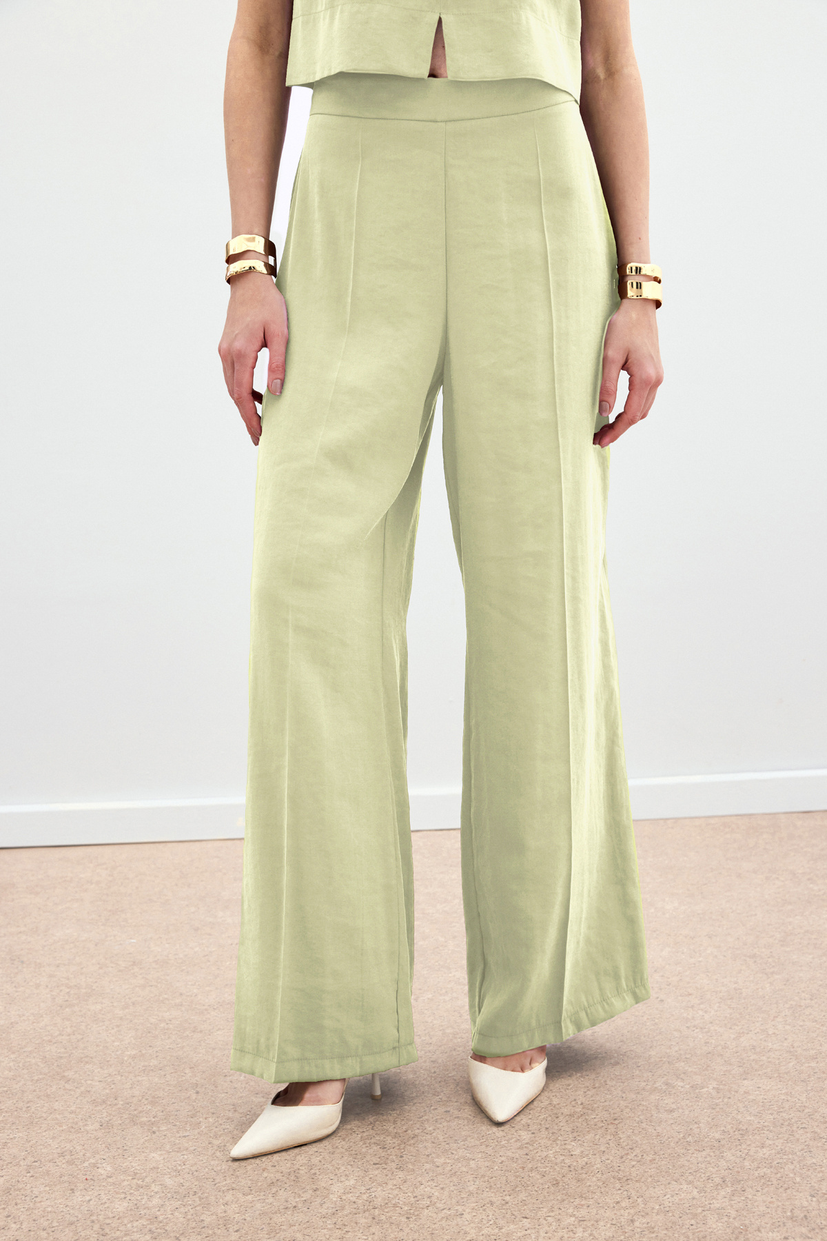 Yüksek Bel Keten Pantolon - Yağ Yeşili