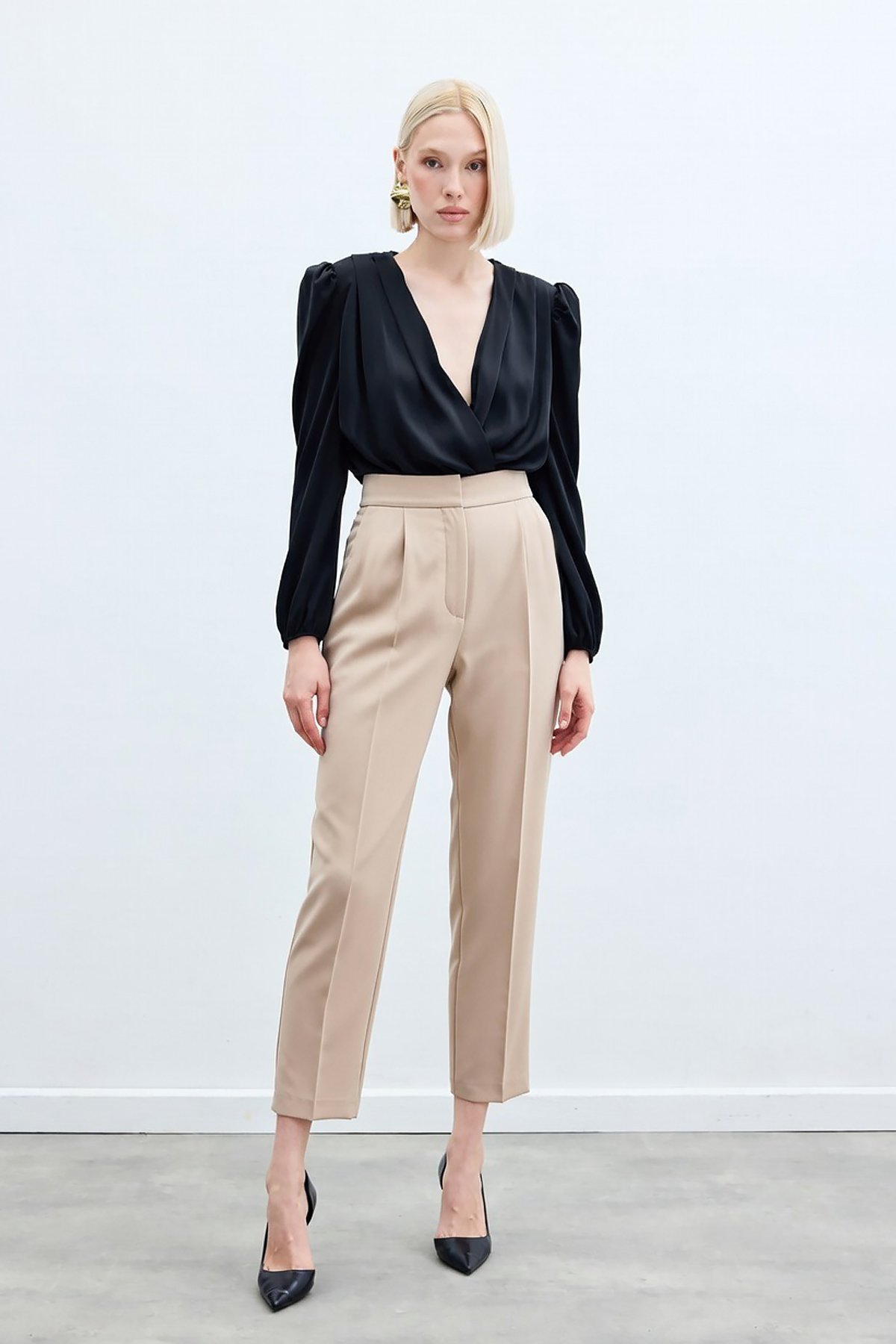 Yüksek Bel Klasik Pantolon - Bej