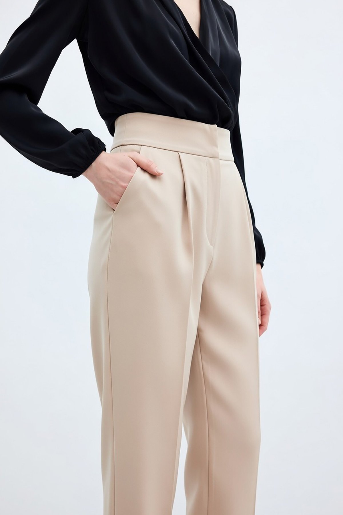 Yüksek Bel Klasik Pantolon - Bej