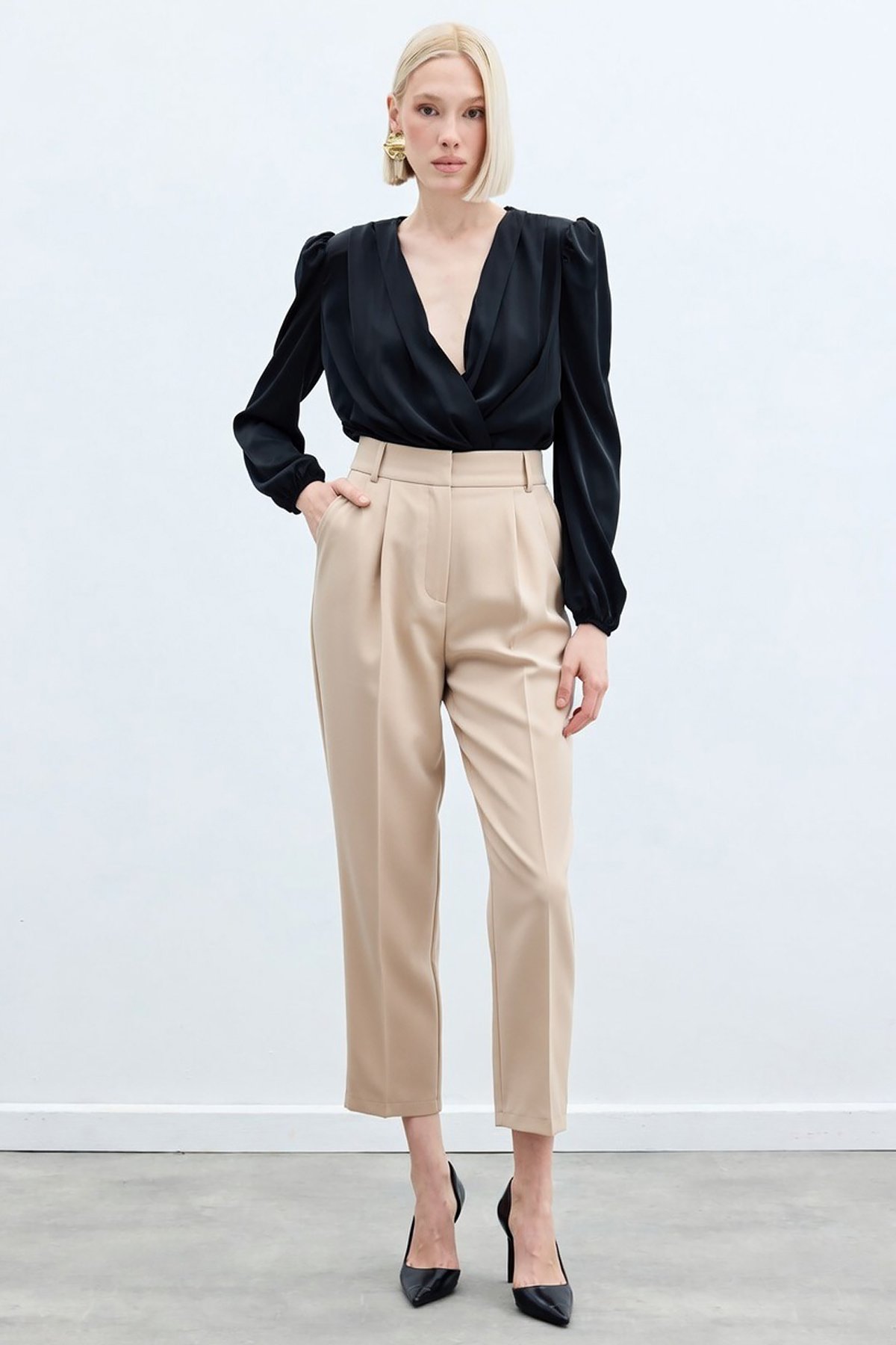 Yüksek Bel Klasik Pantolon - Bej