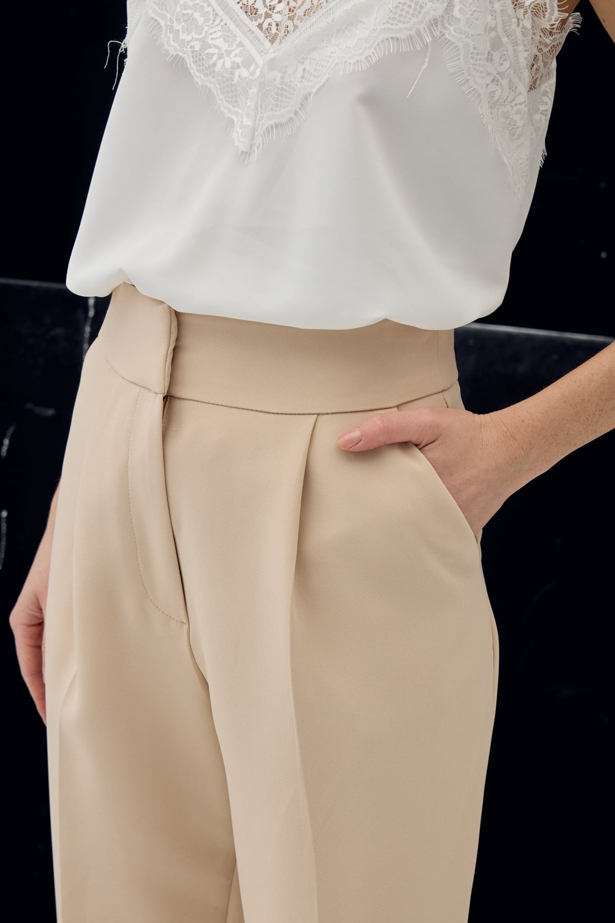 Yüksek Bel Klasik Pantolon - Bej