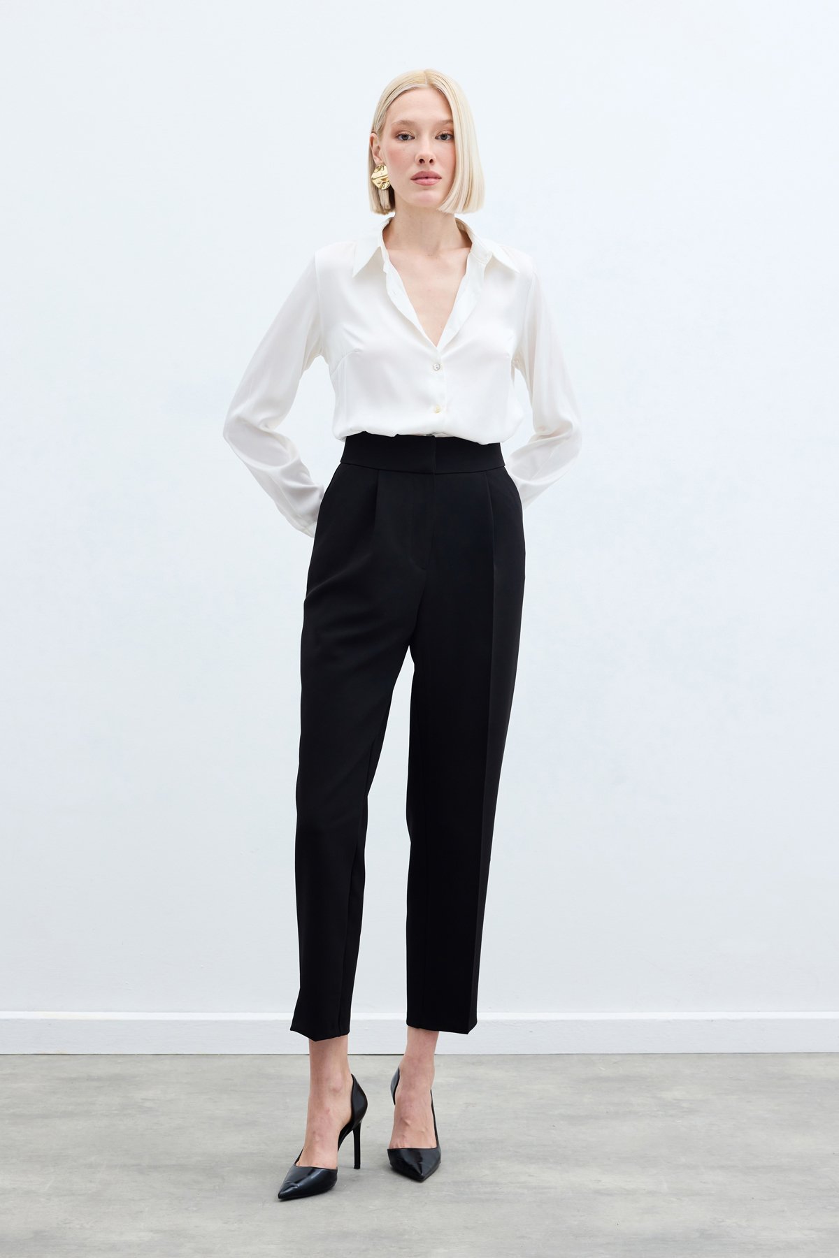 Yüksek Bel Klasik Pantolon - Siyah