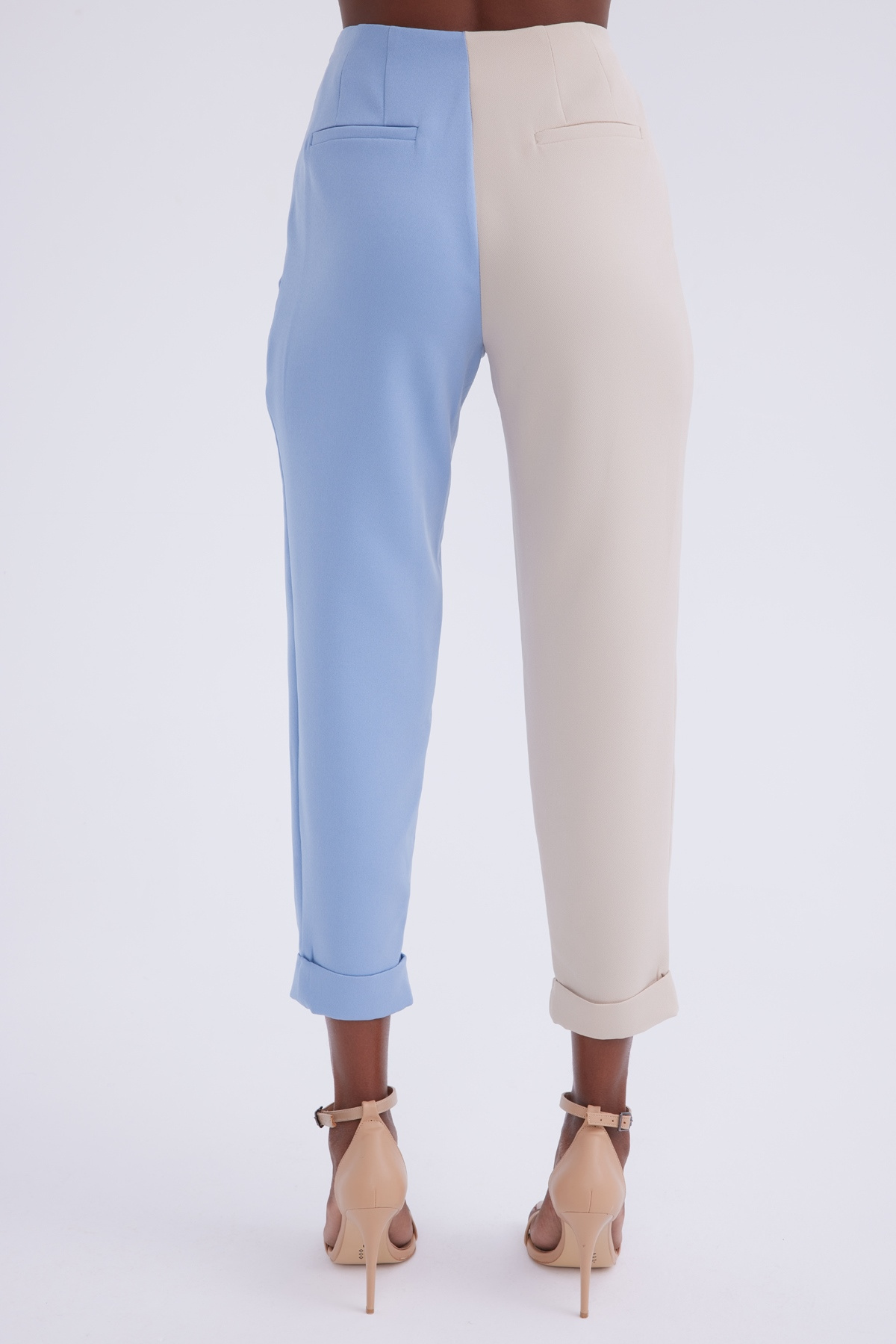 Yüksek bel kontrast pantolon - BEJ-MAVI