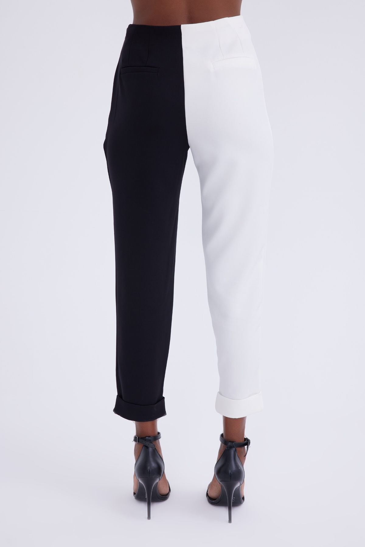 Yüksek bel kontrast pantolon - EKRU-SİYAH