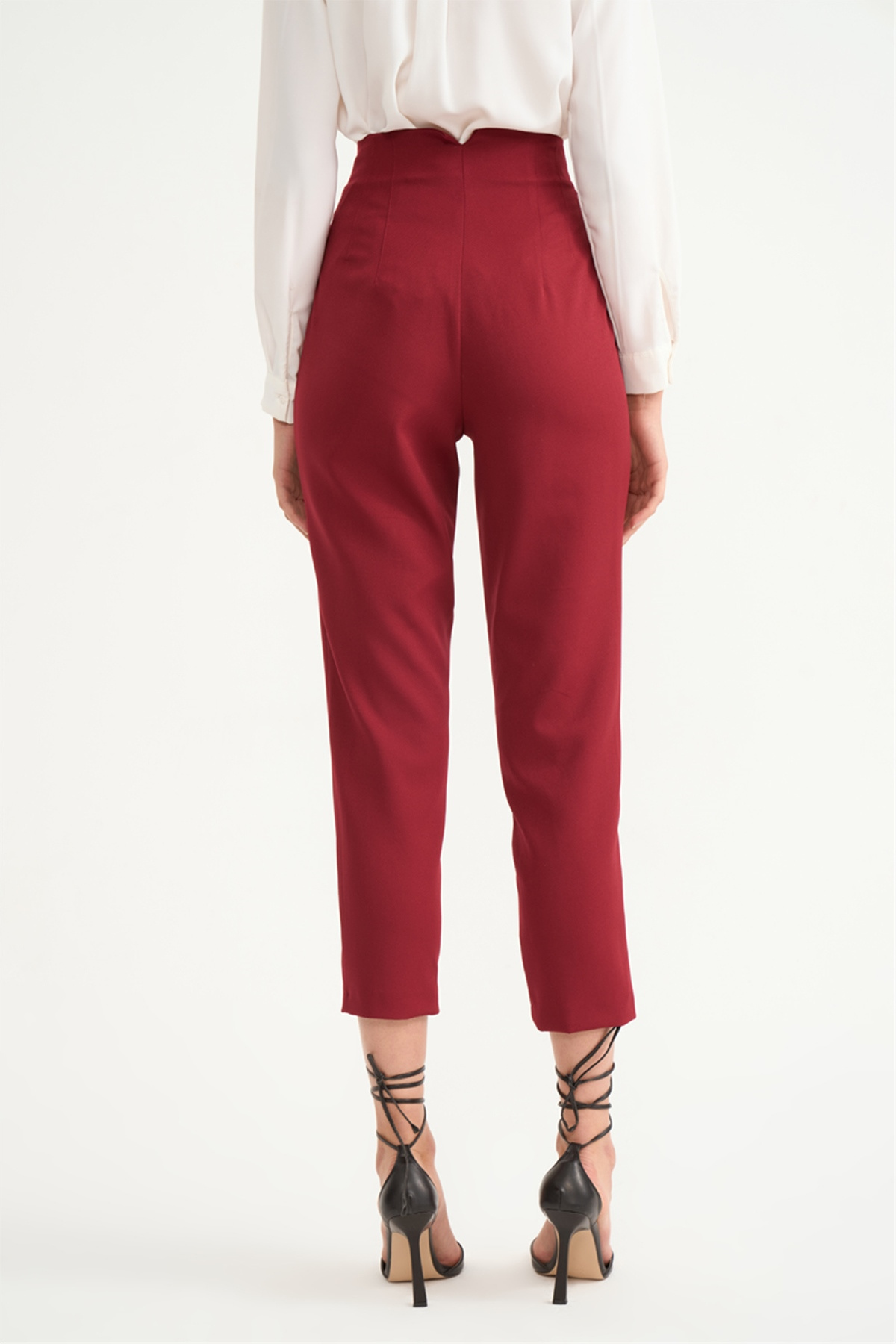 Yüksek bel krep pantolon - BORDO