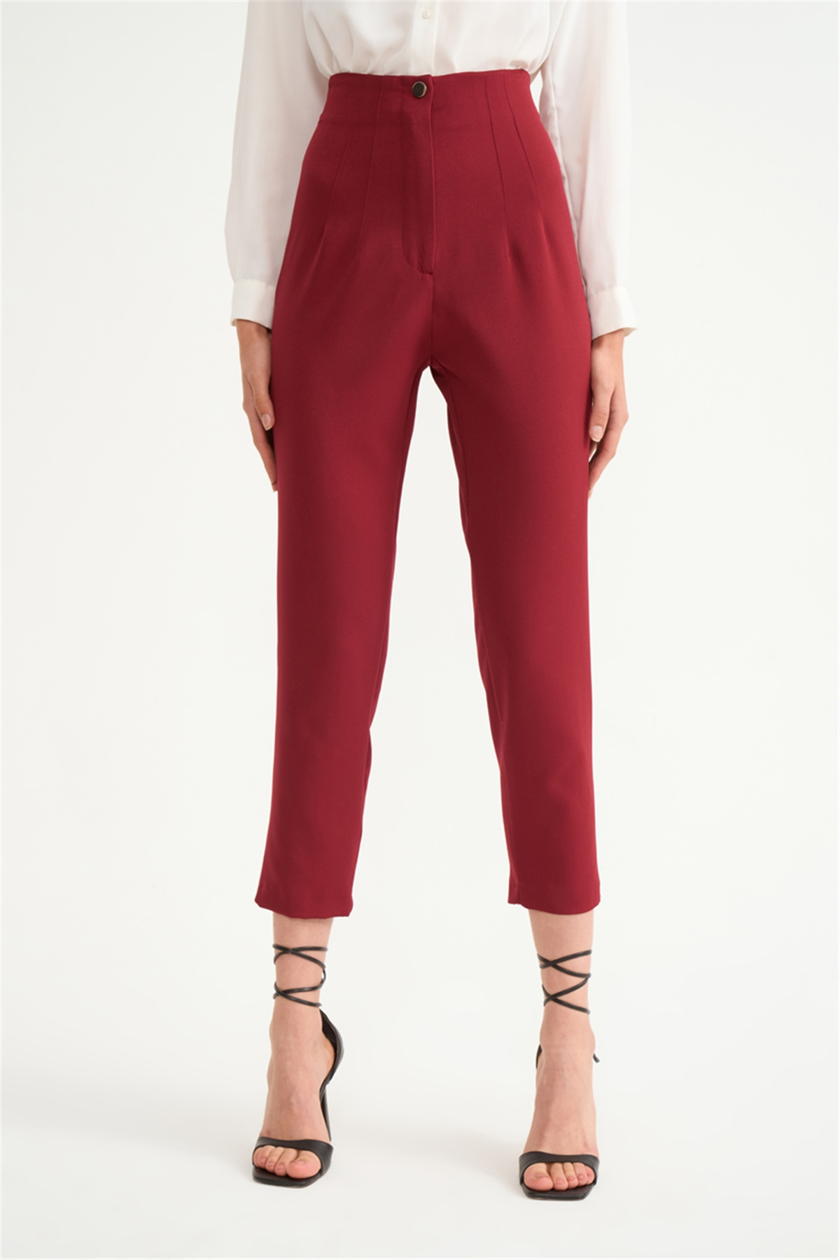 Yüksek bel krep pantolon - BORDO