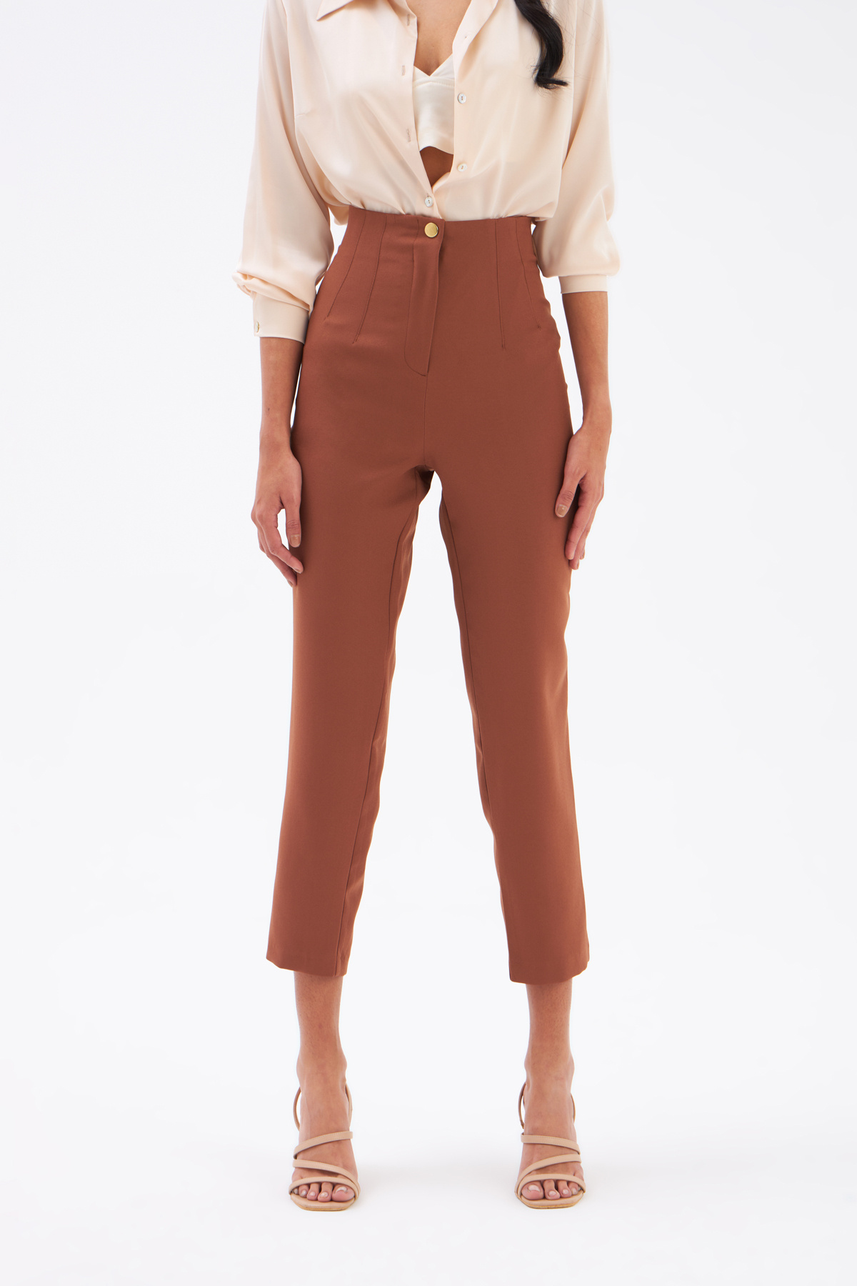 High waist crepe pants - BROWN