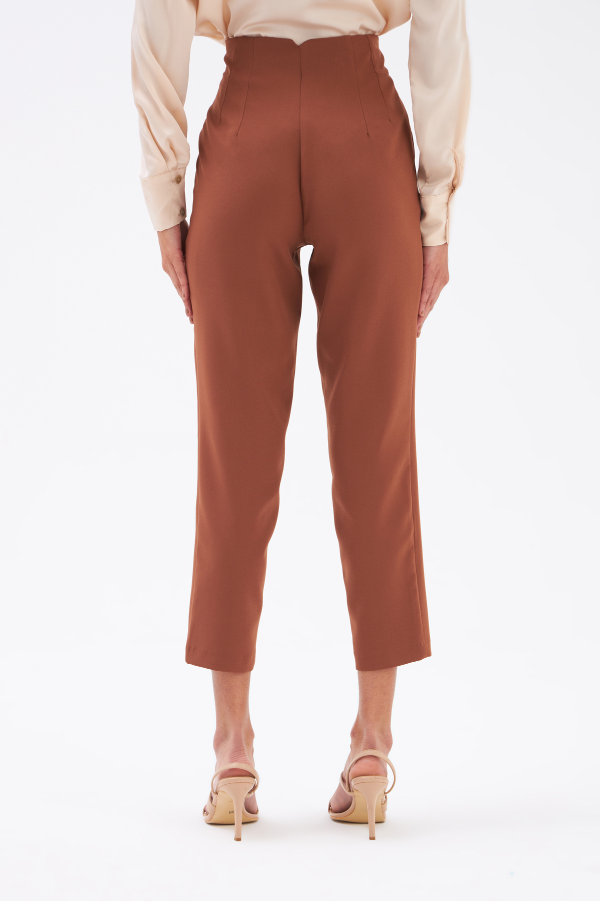 High waist crepe pants - BROWN