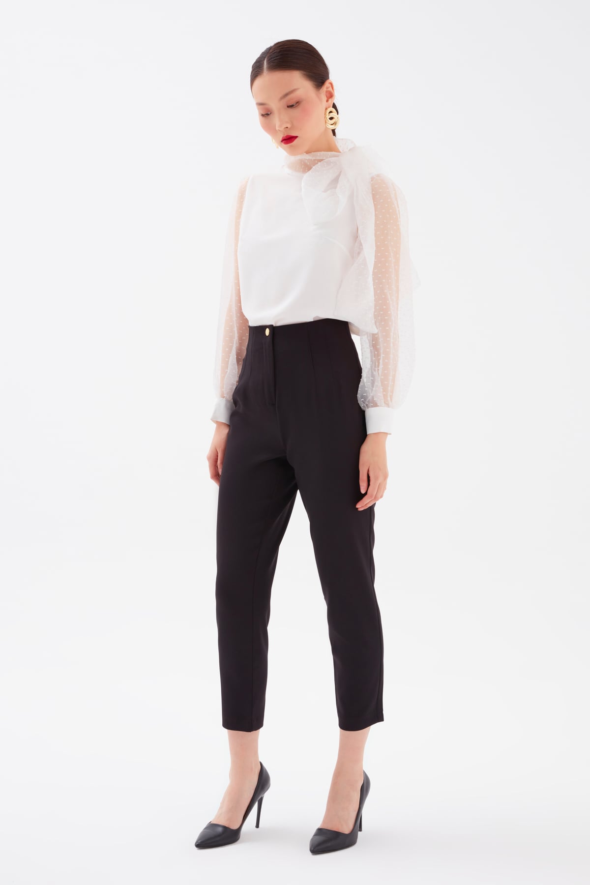 High waist crepe pants - BLACK