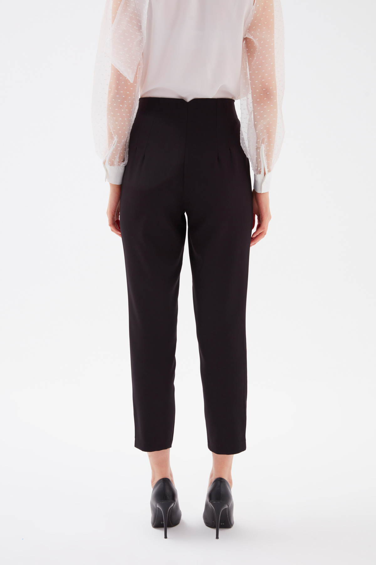 High waist crepe pants - BLACK