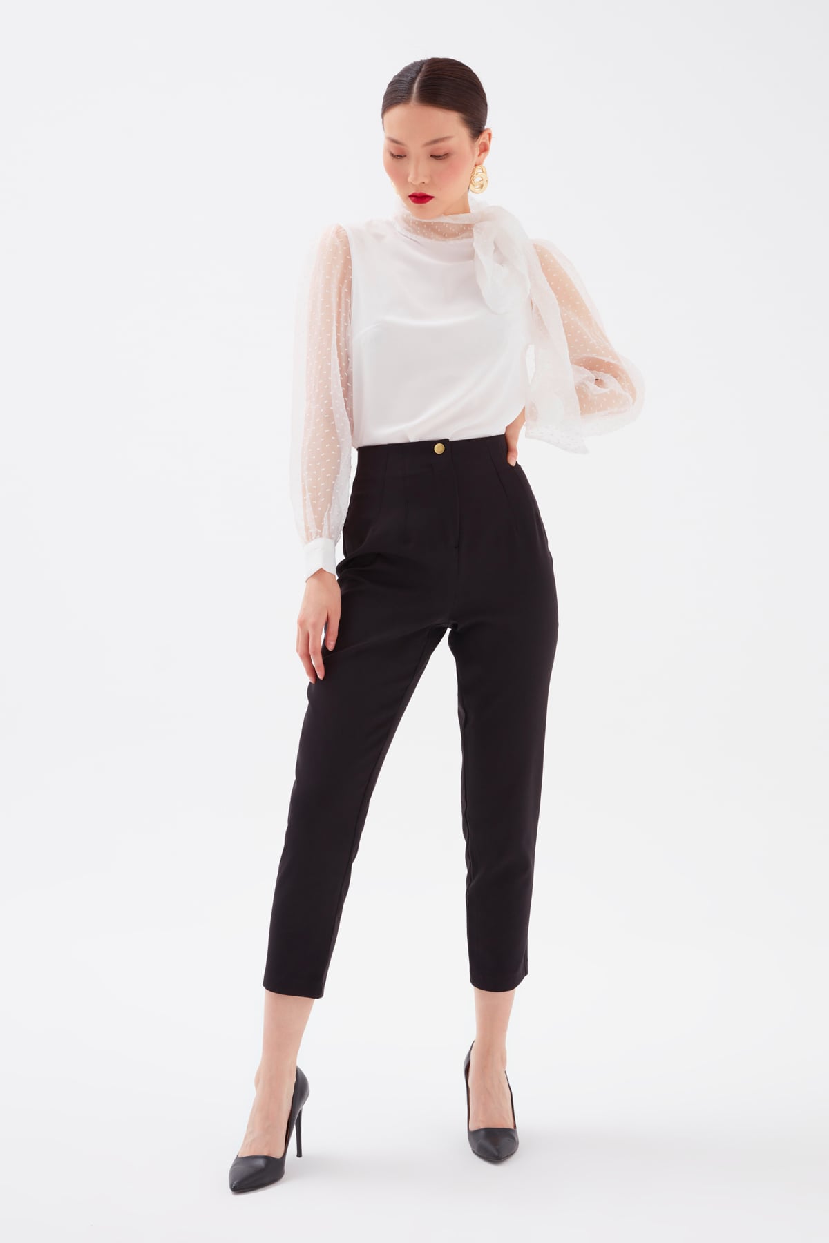 High waist crepe pants - BLACK