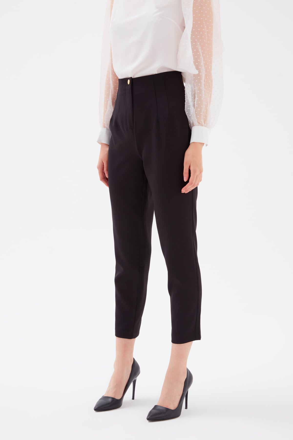 High waist crepe pants - BLACK