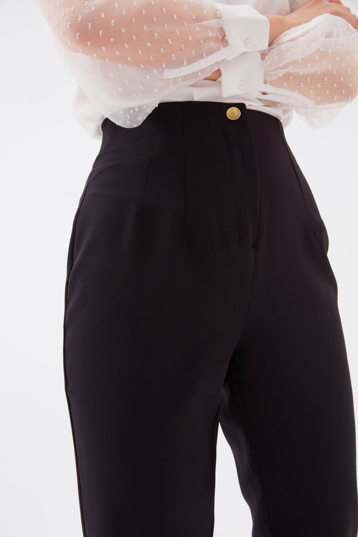 High waist crepe pants - BLACK