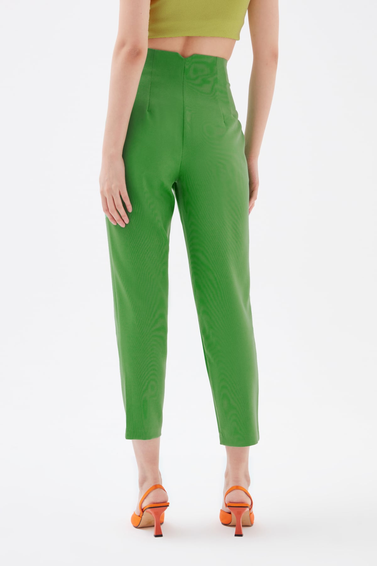 Yüksek bel krep pantolon - YEŞİL