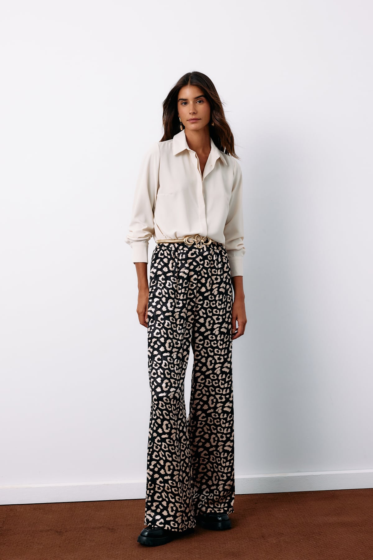 High Waist Leopard Trousers - BLACK