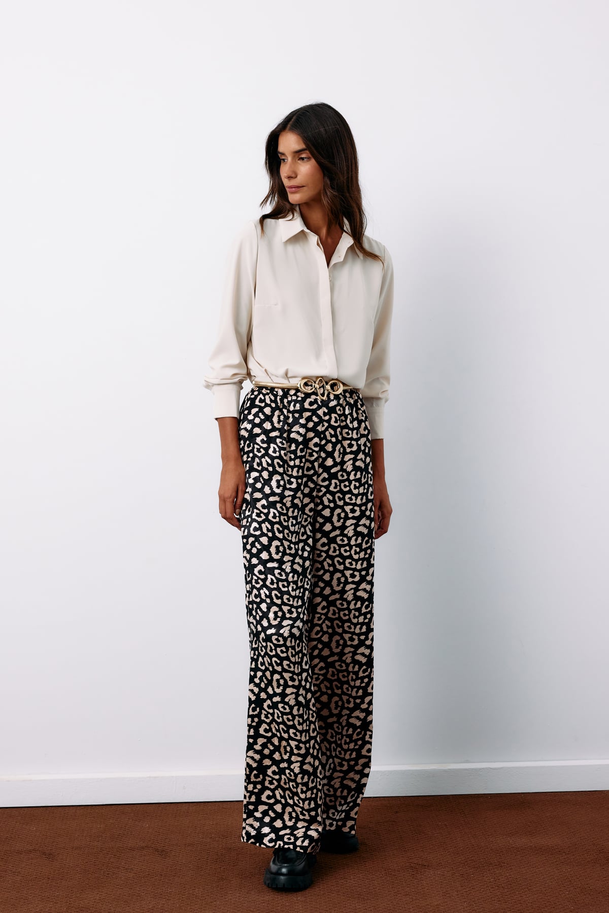 High Waist Leopard Trousers - BLACK