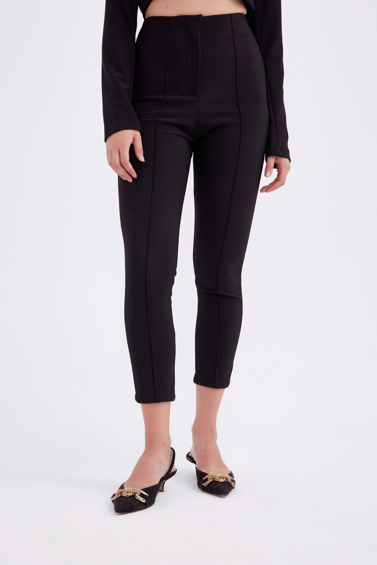 high waist pants - BLACK