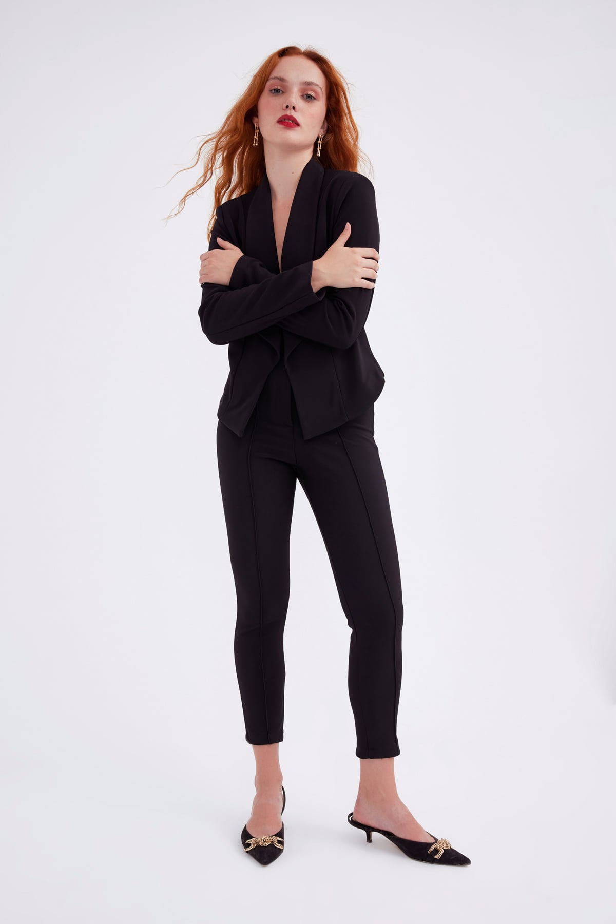 high waist pants - BLACK