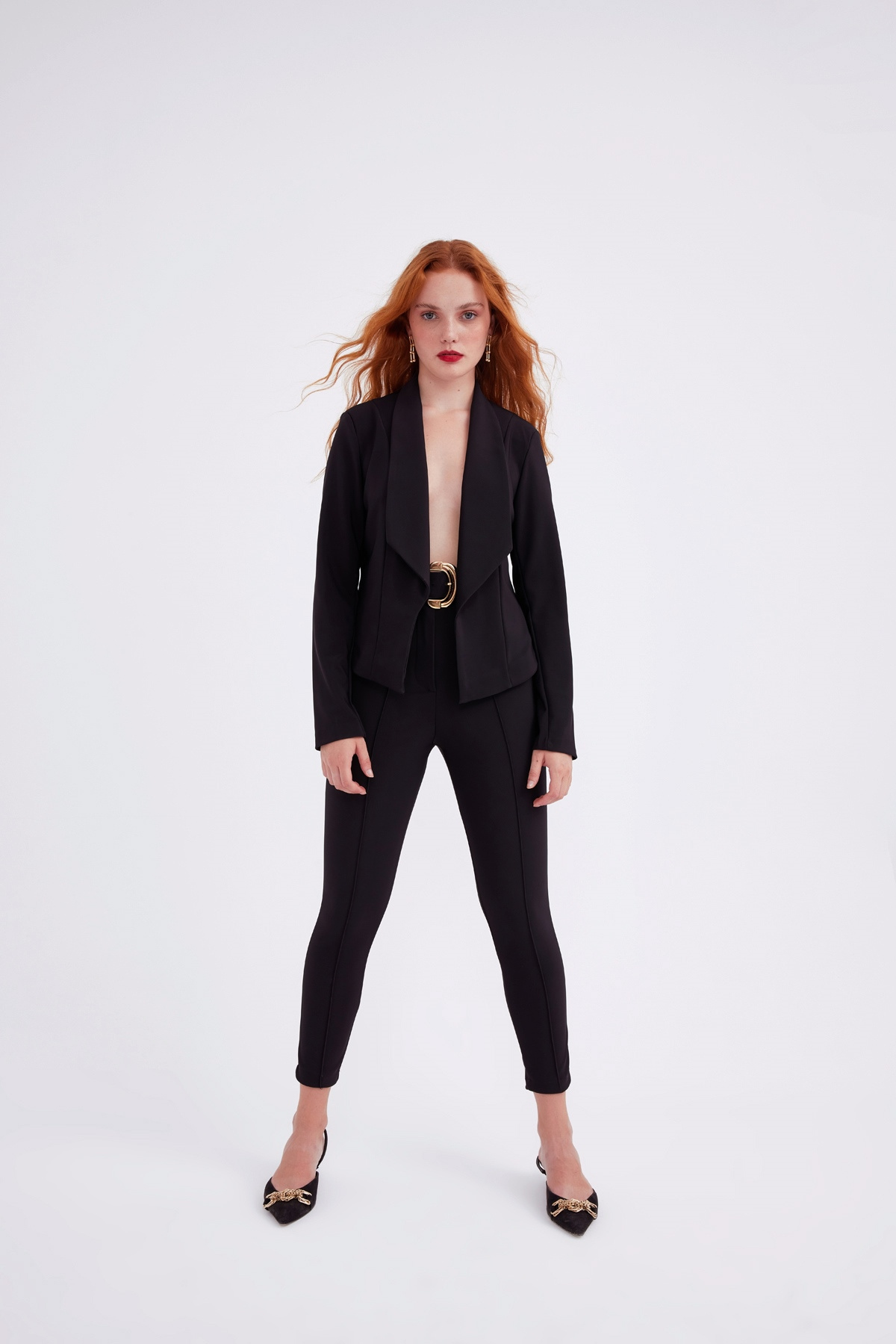 high waist pants - BLACK