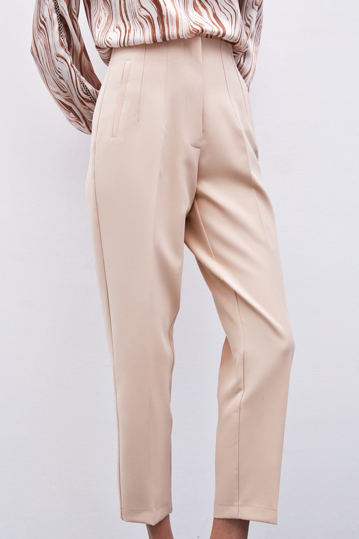 Yüksek Bel Pensli Pantolon - Bej