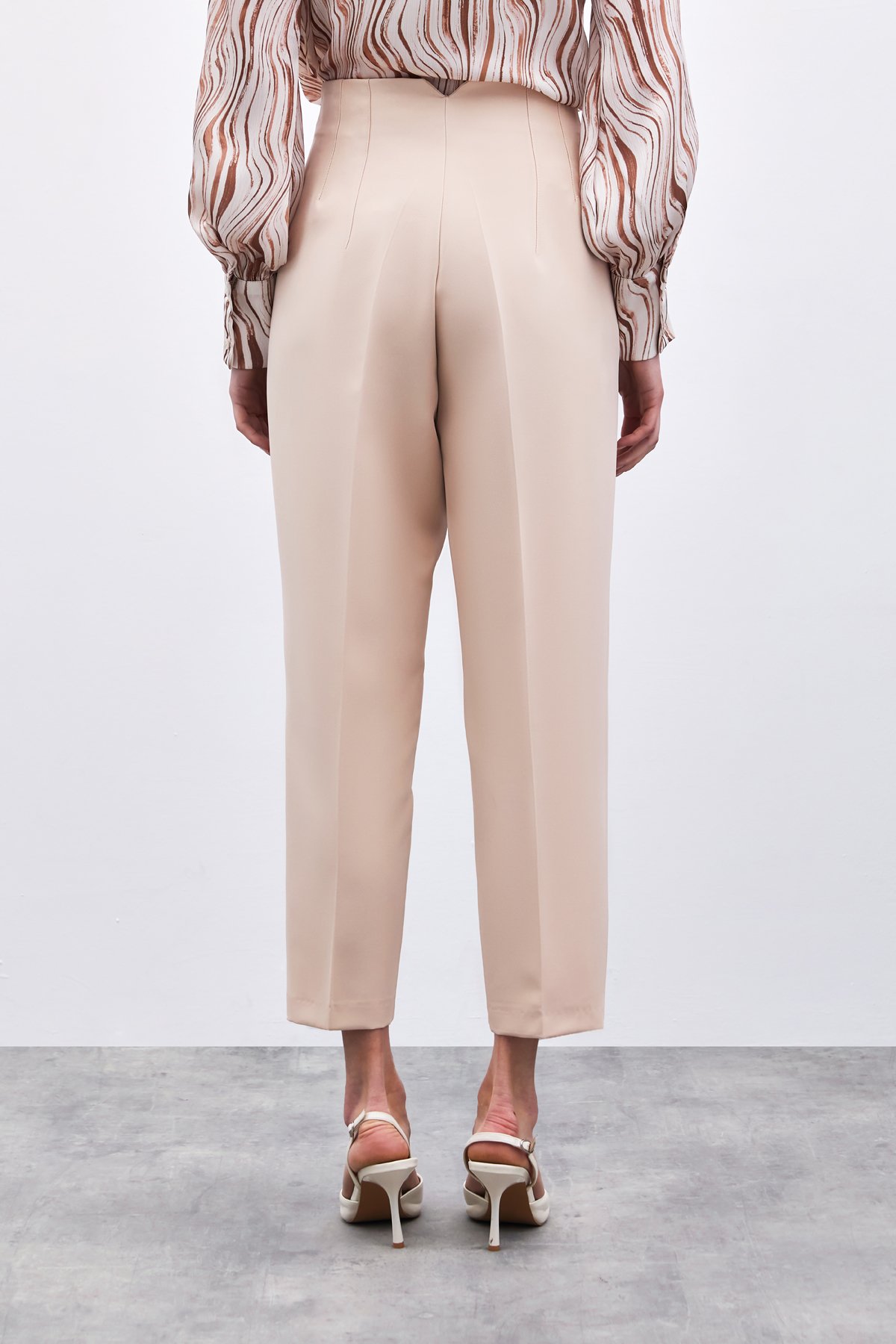 Yüksek Bel Pensli Pantolon - Bej