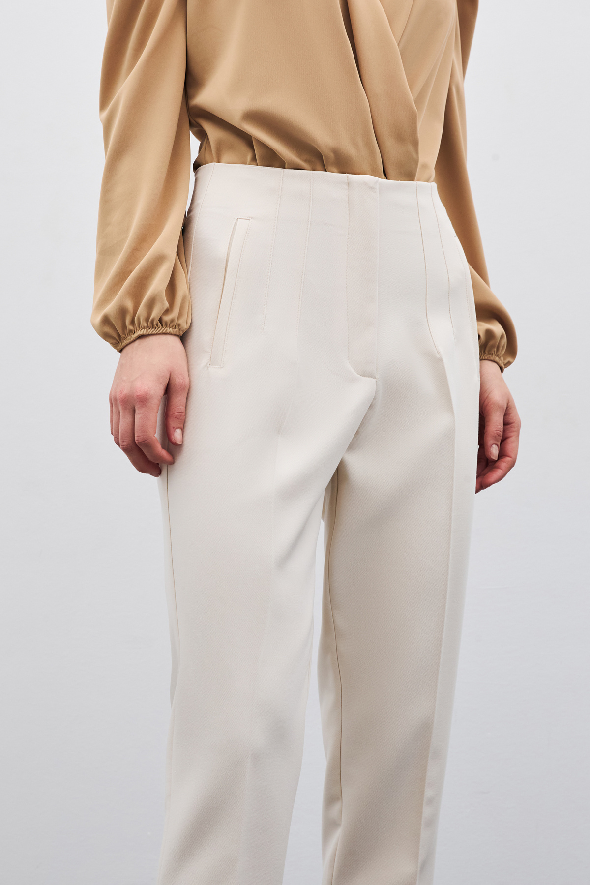 Yüksek Bel Pensli Pantolon - Bej