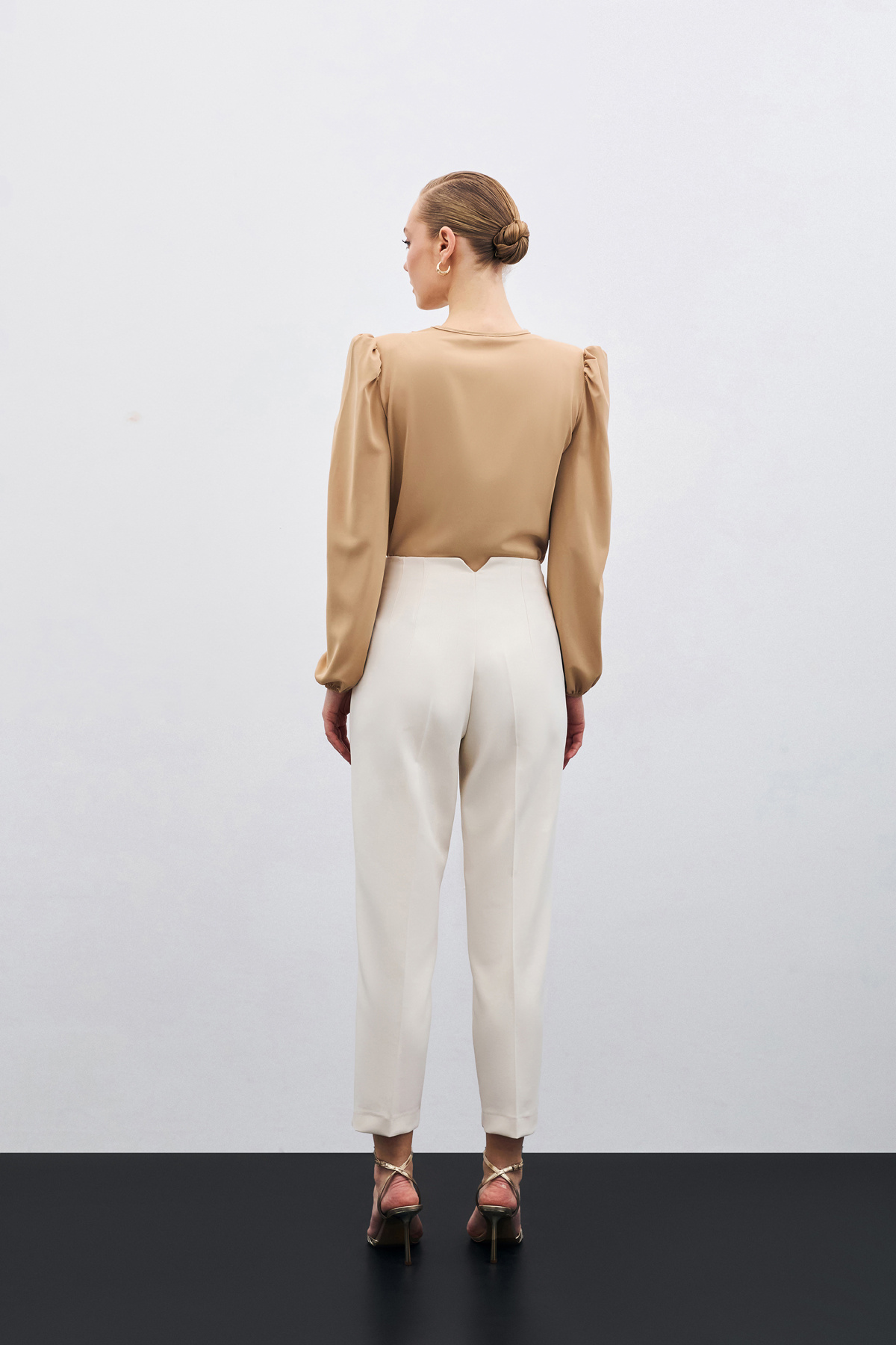 Yüksek Bel Pensli Pantolon - Bej