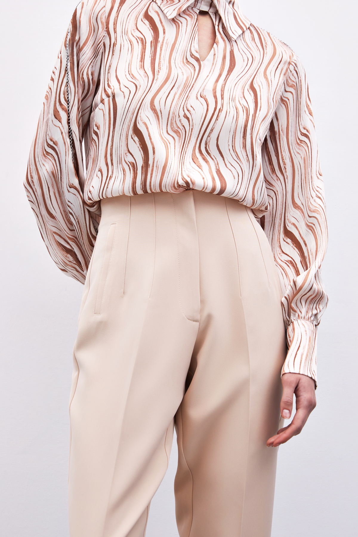 Yüksek Bel Pensli Pantolon - Bej