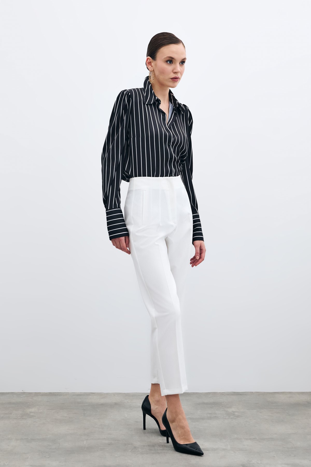 Yüksek Bel Pensli Pantolon - Ekru