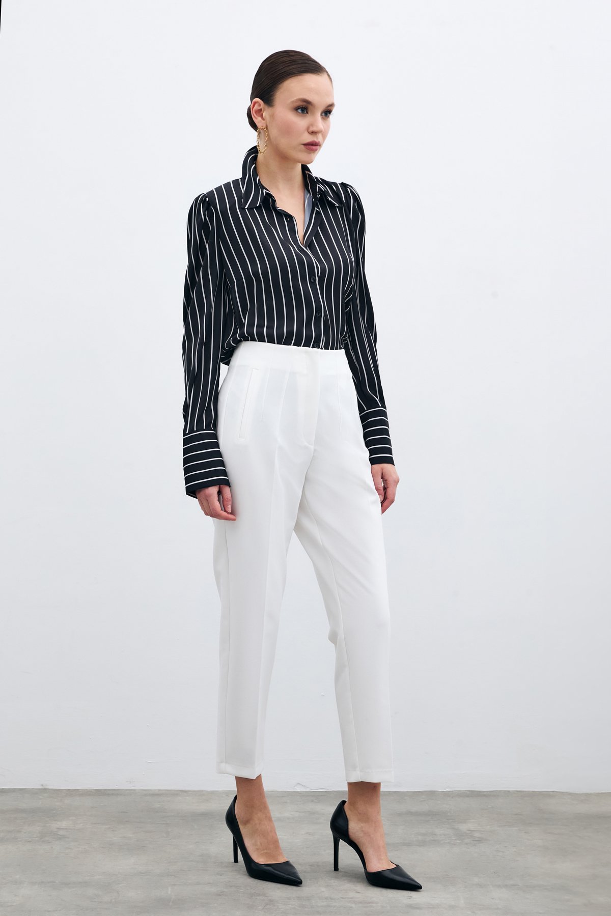 Yüksek Bel Pensli Pantolon - Ekru