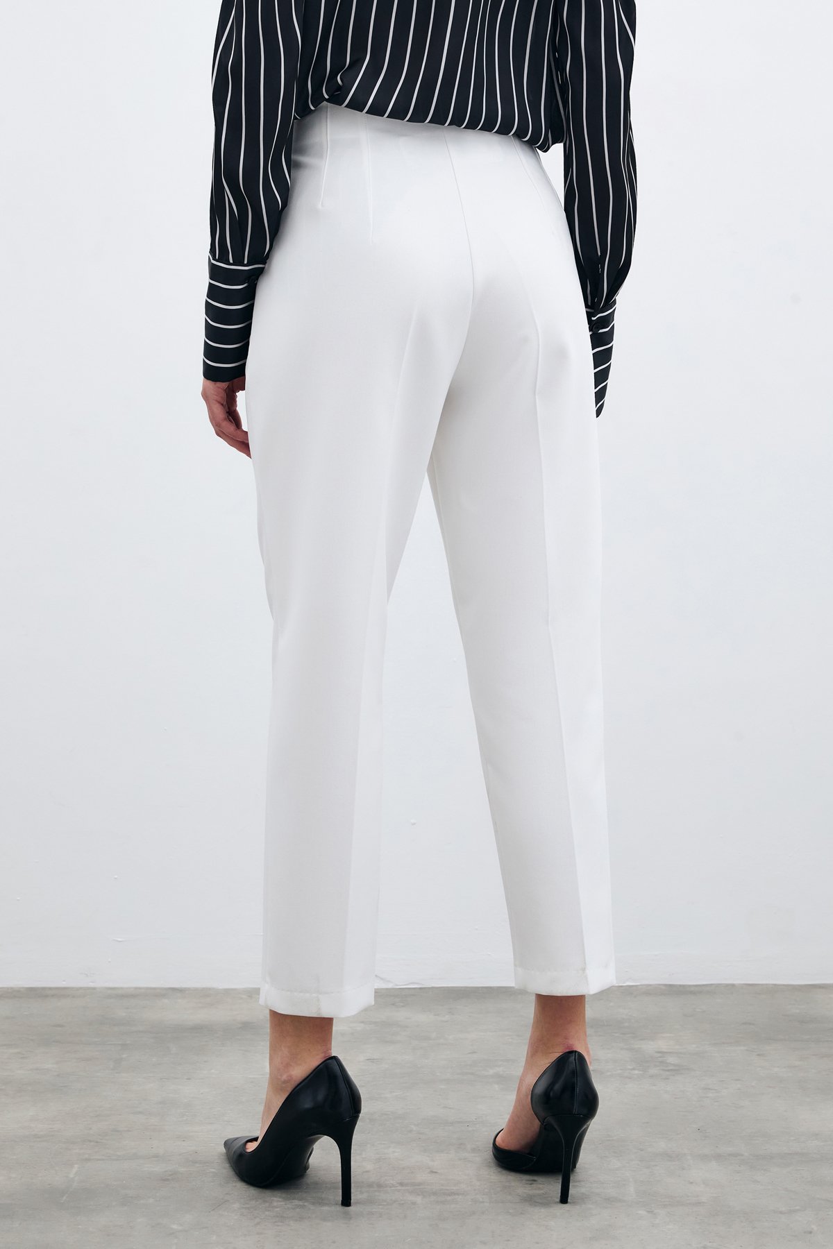 Yüksek Bel Pensli Pantolon - Ekru