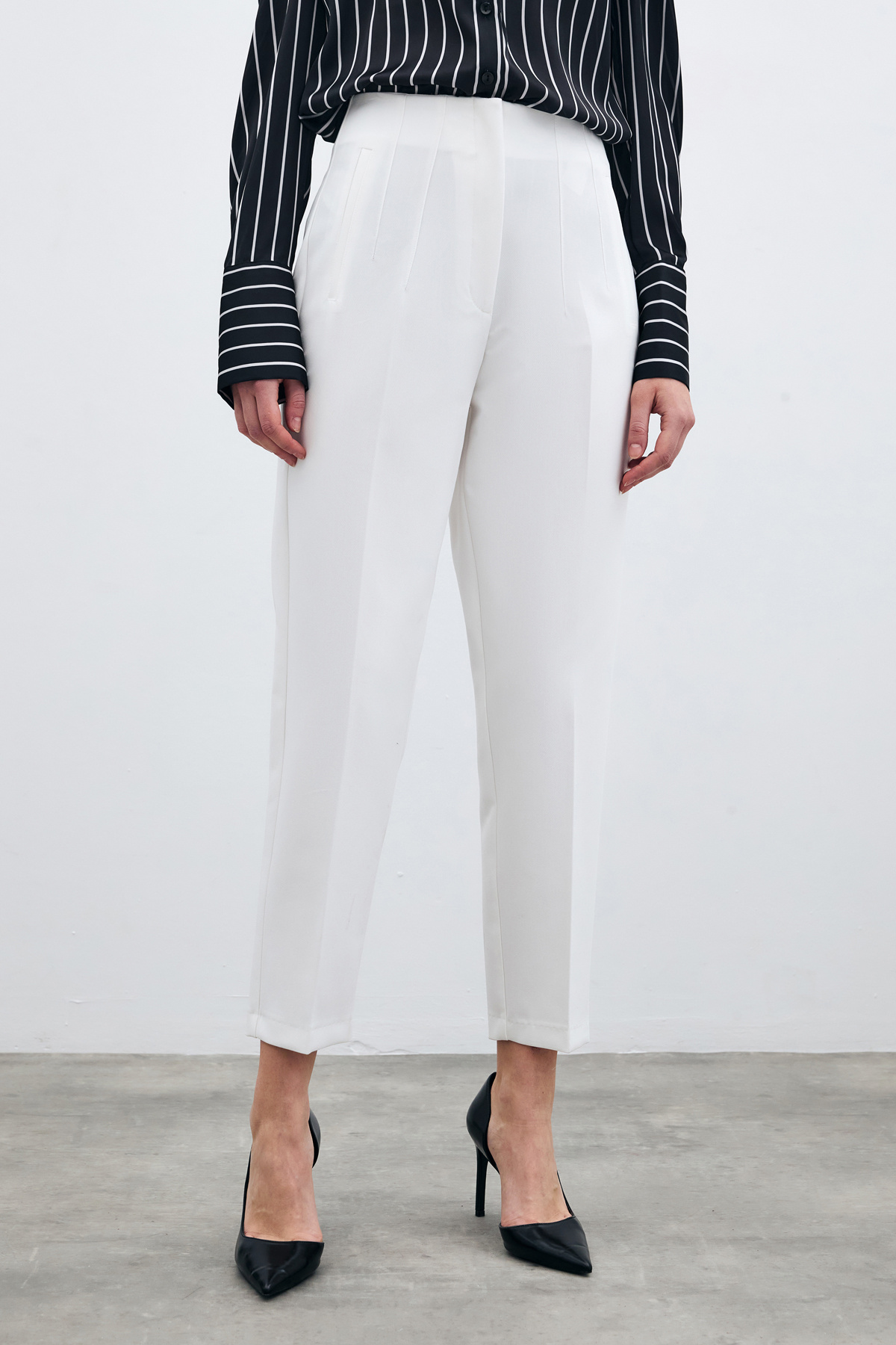 Yüksek Bel Pensli Pantolon - Ekru