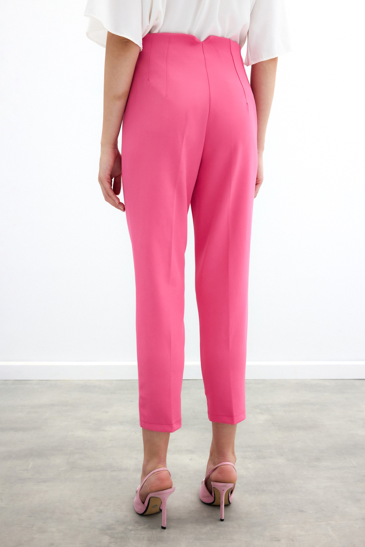 Yüksek Bel Pensli Pantolon - Fuşya