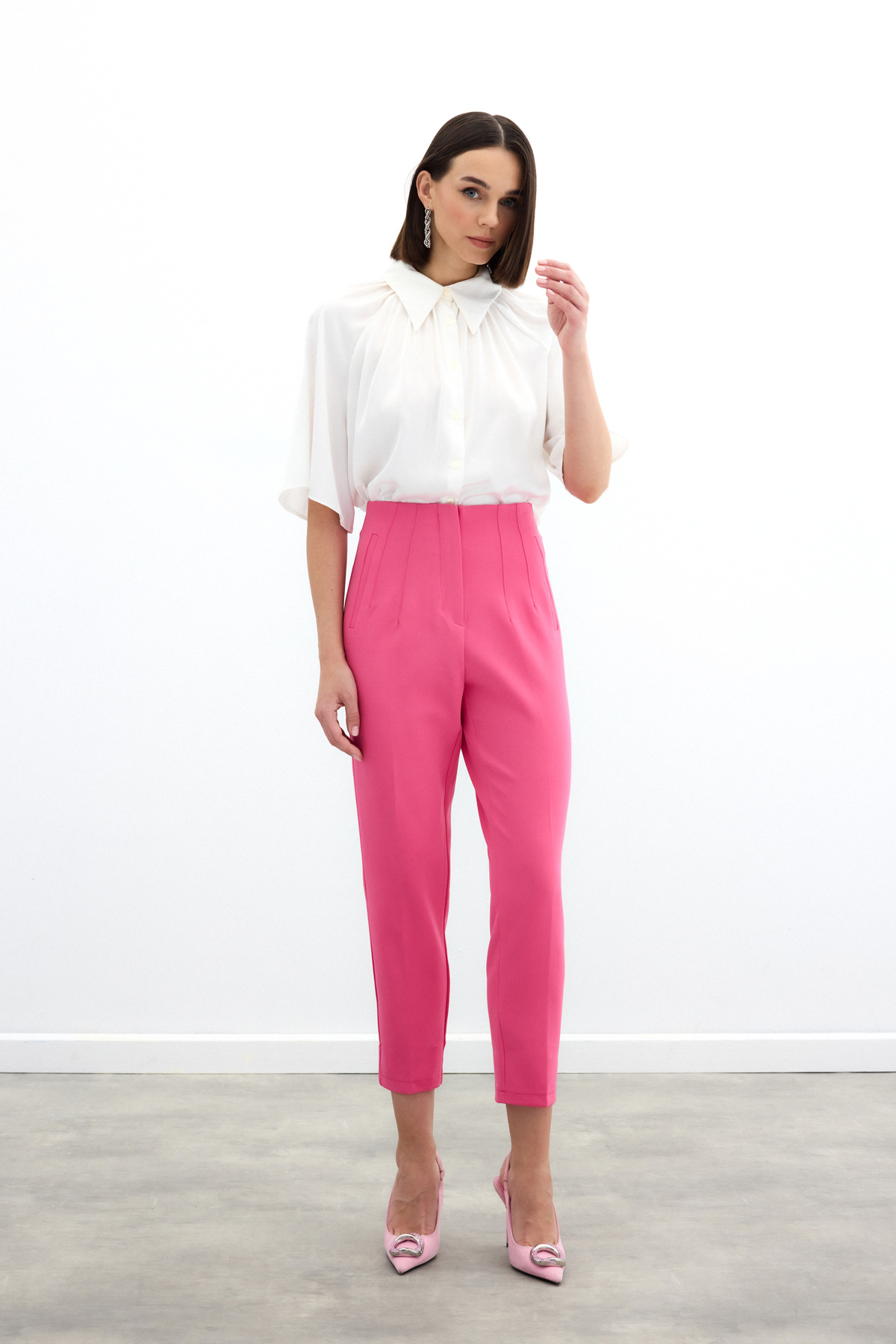 Yüksek Bel Pensli Pantolon - Fuşya