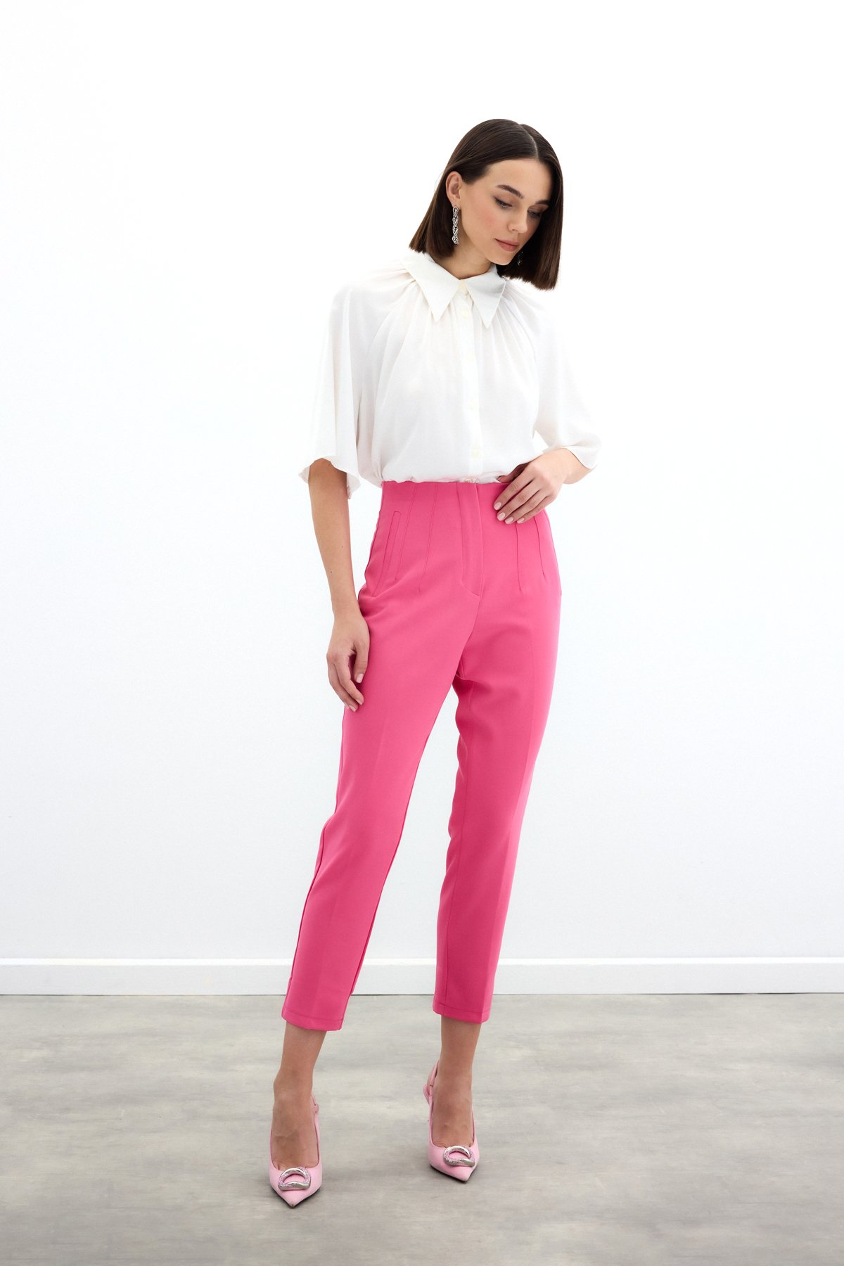 Yüksek Bel Pensli Pantolon - Fuşya