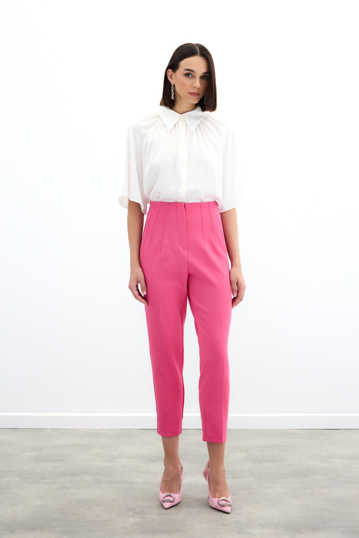 Yüksek Bel Pensli Pantolon - Fuşya
