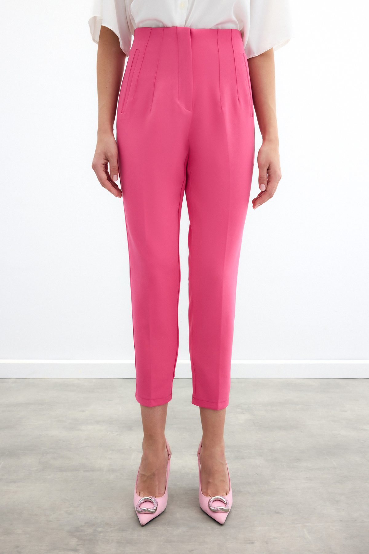Yüksek Bel Pensli Pantolon - Fuşya