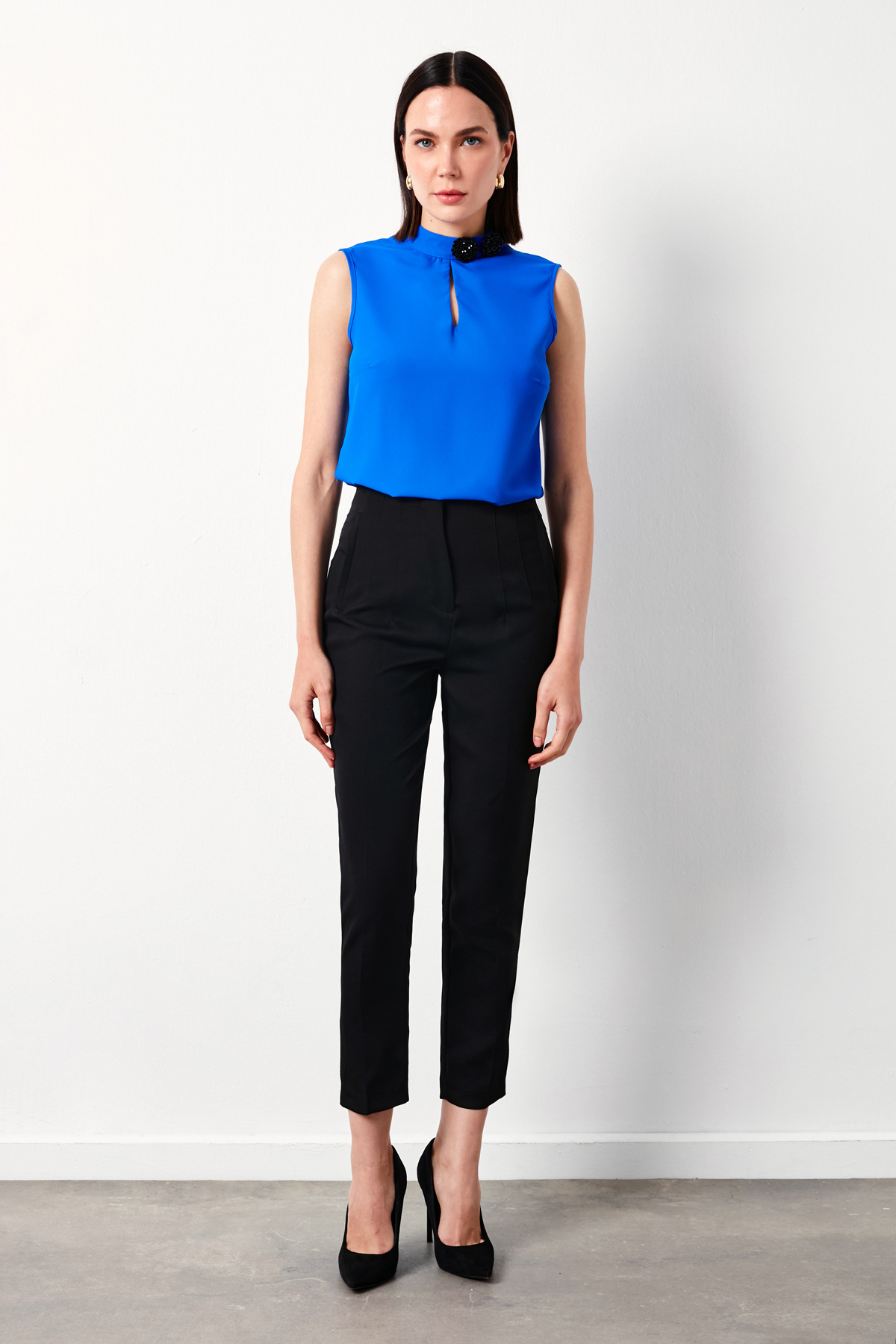 Yüksek Bel Pensli Pantolon - SİYAH