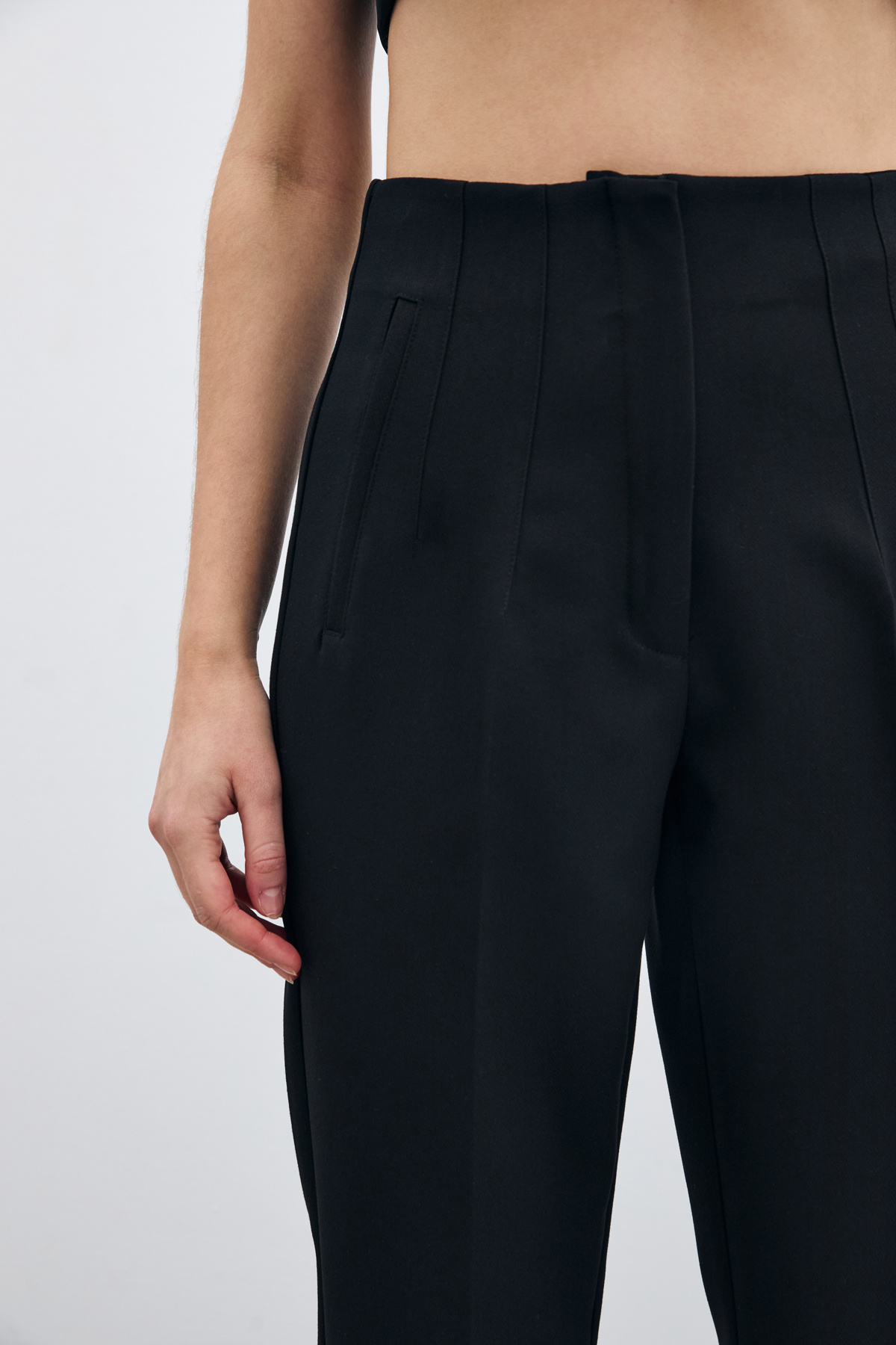 Yüksek Bel Pensli Pantolon - Siyah