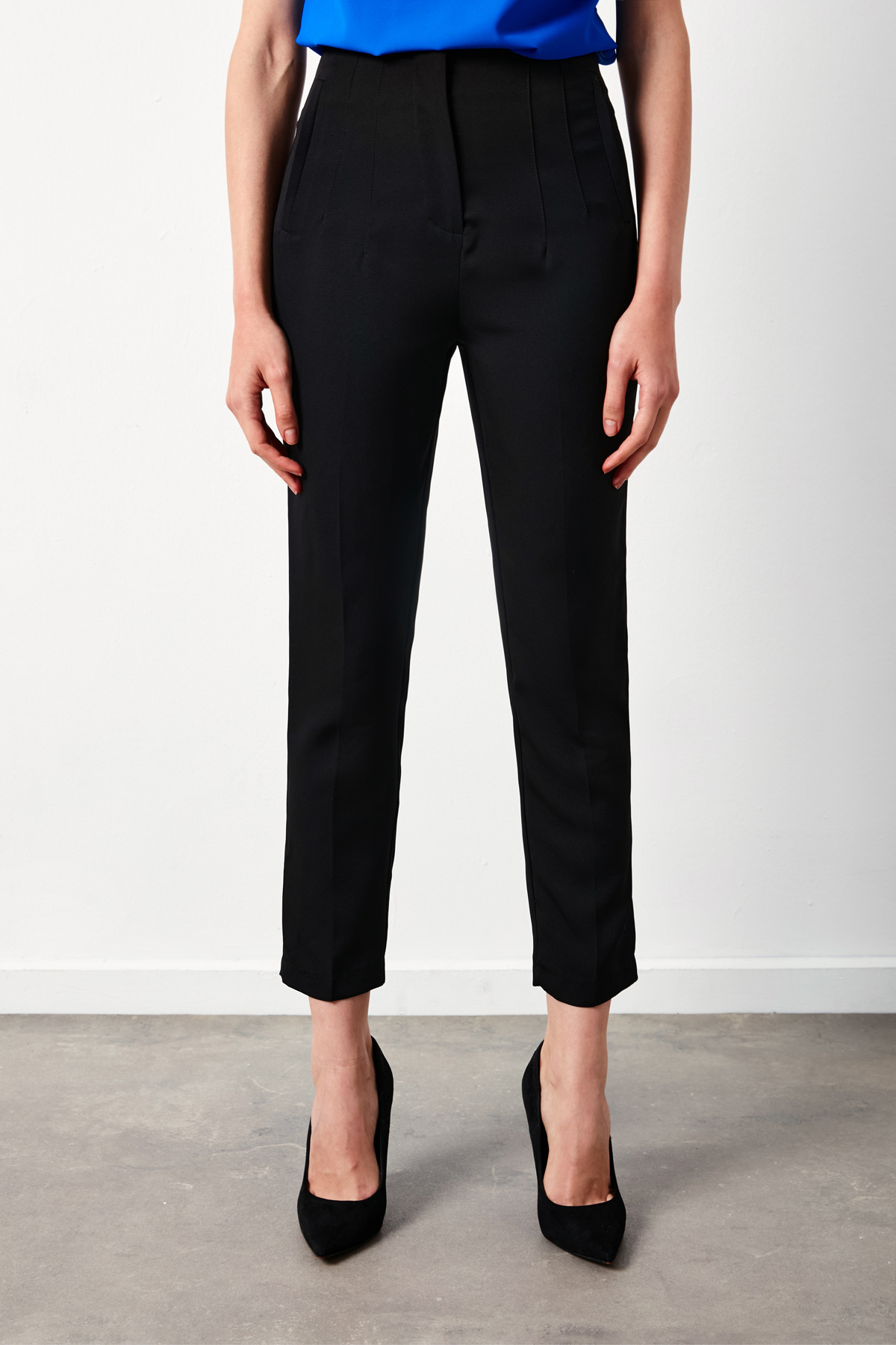 Yüksek Bel Pensli Pantolon - SİYAH