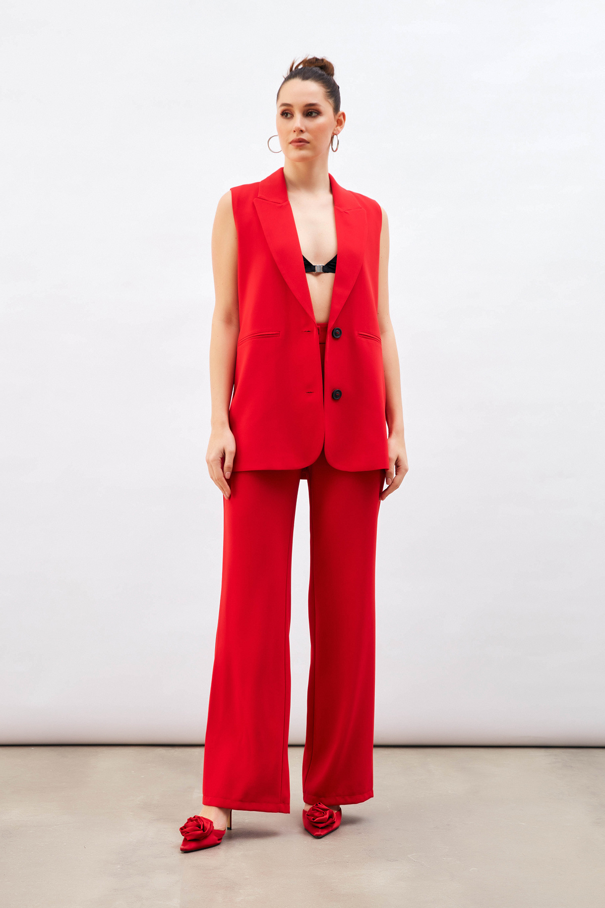 Yüksek Bel Salaş Pantolon - KIRMIZI