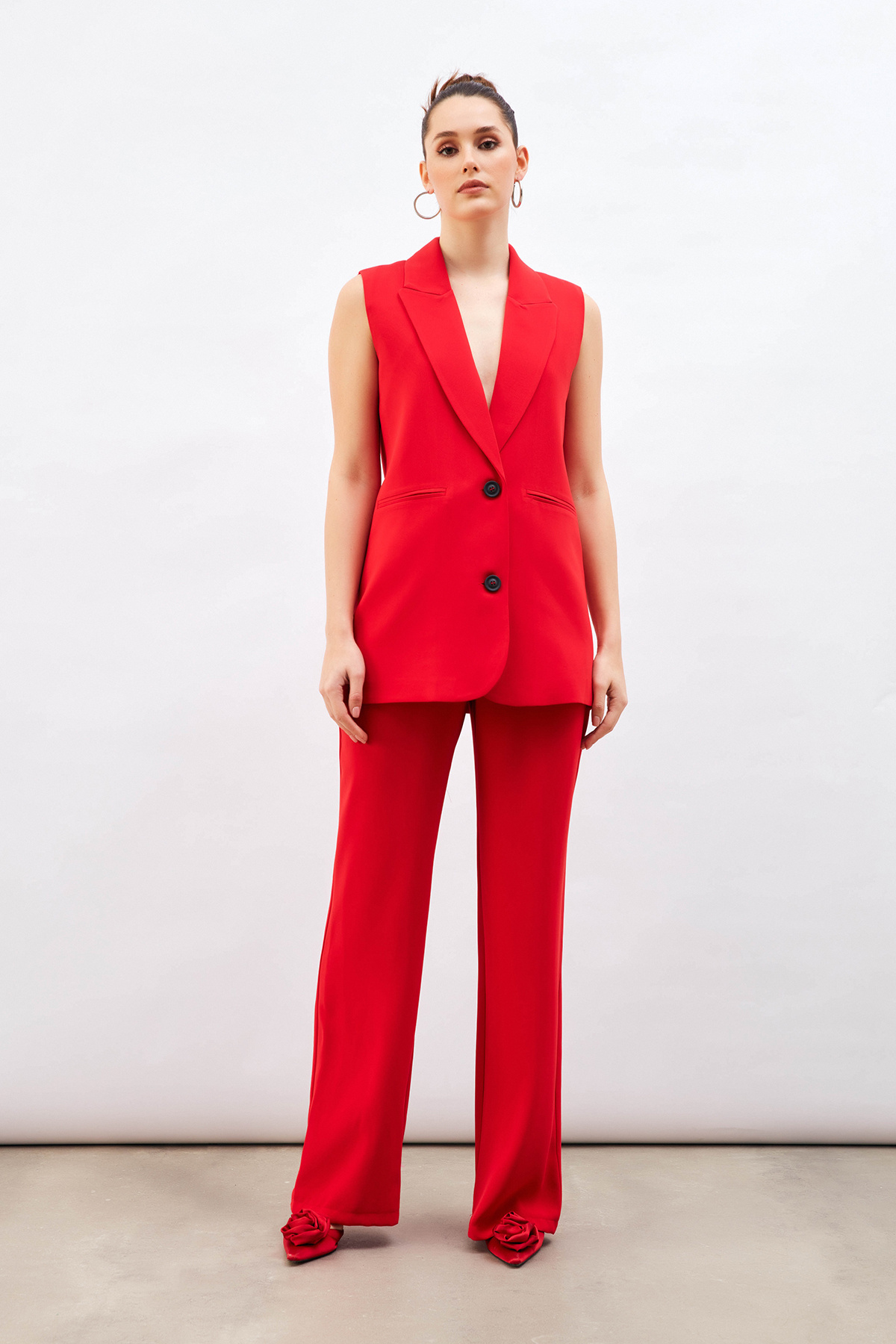 Yüksek Bel Salaş Pantolon - KIRMIZI