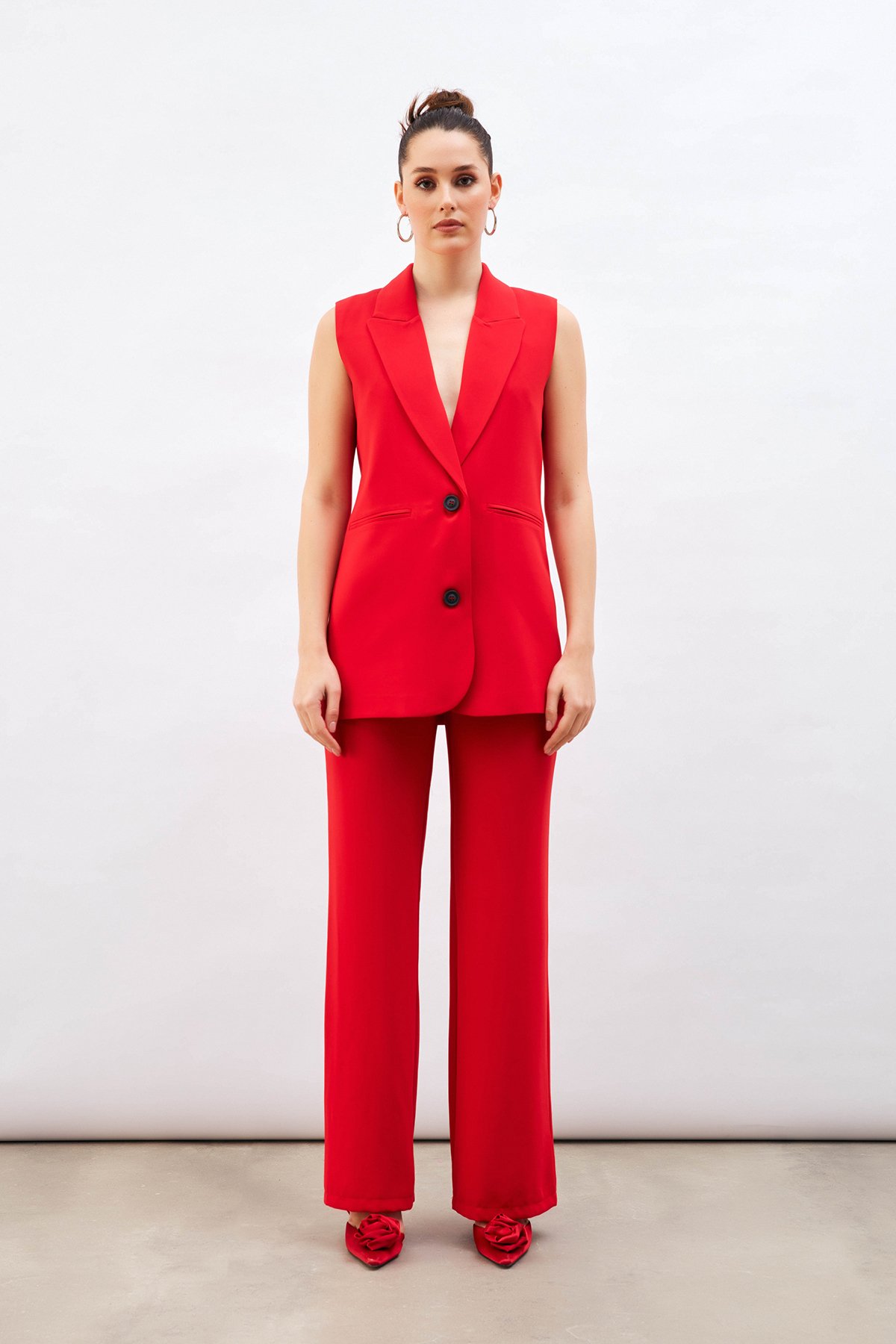 Yüksek Bel Salaş Pantolon - KIRMIZI